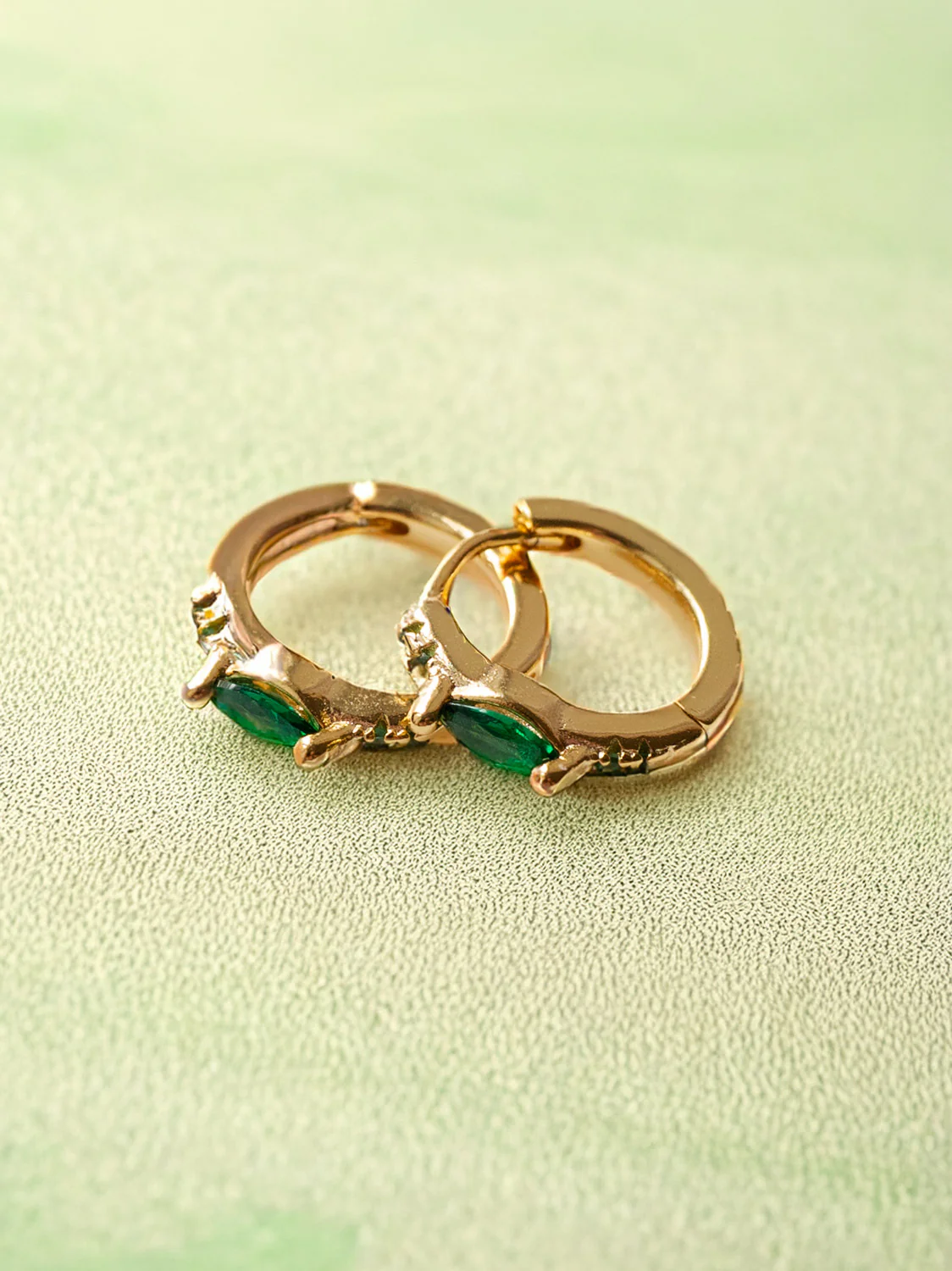 Oval Gemstone Huggies, S925 - Emerald Green, Gold - Image 4