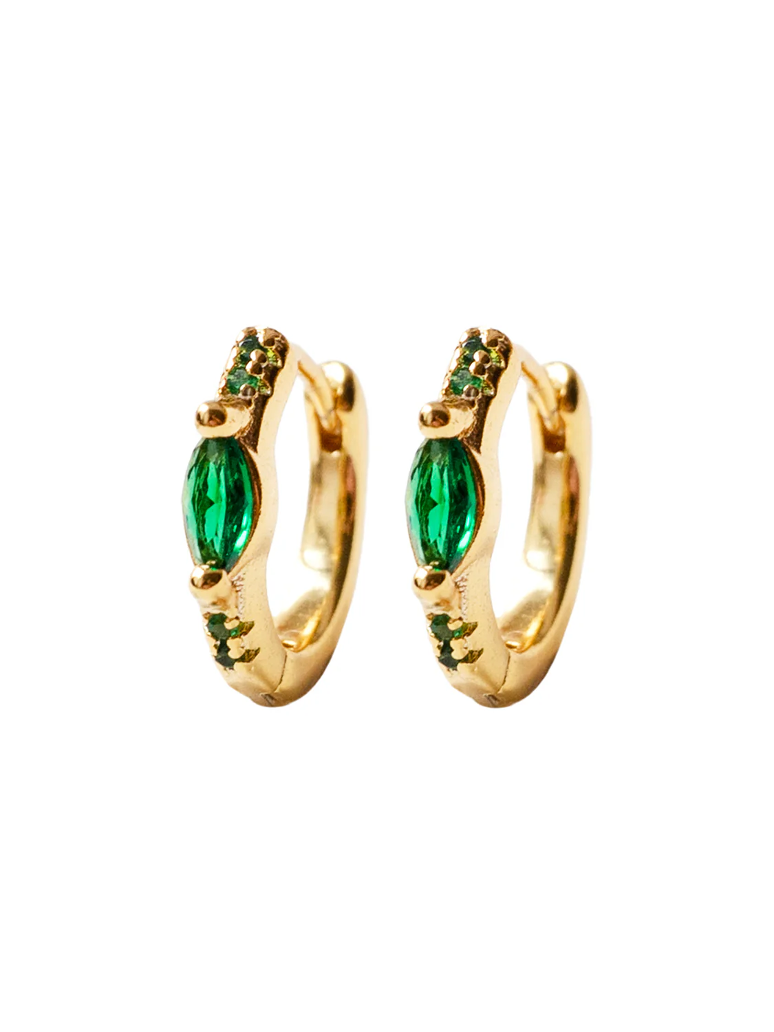 Oval Gemstone Huggies, S925 - Emerald Green, Gold - Image 6