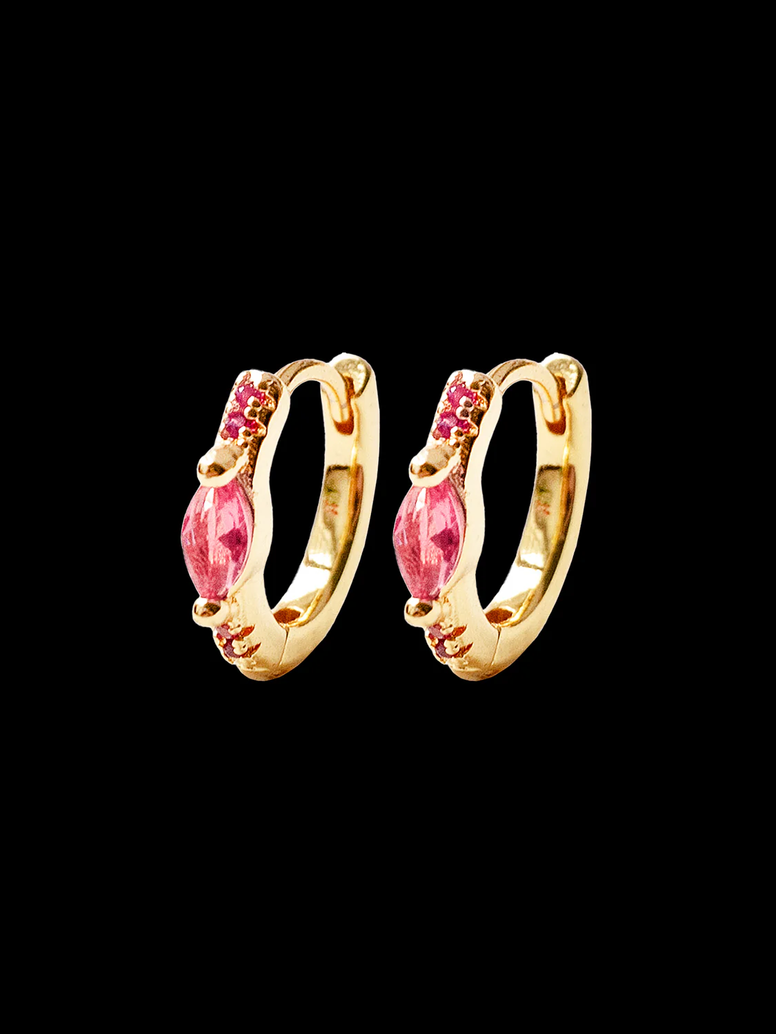 Oval Gemstone Huggies, S925 - Grapefruit, Gold - Image 3