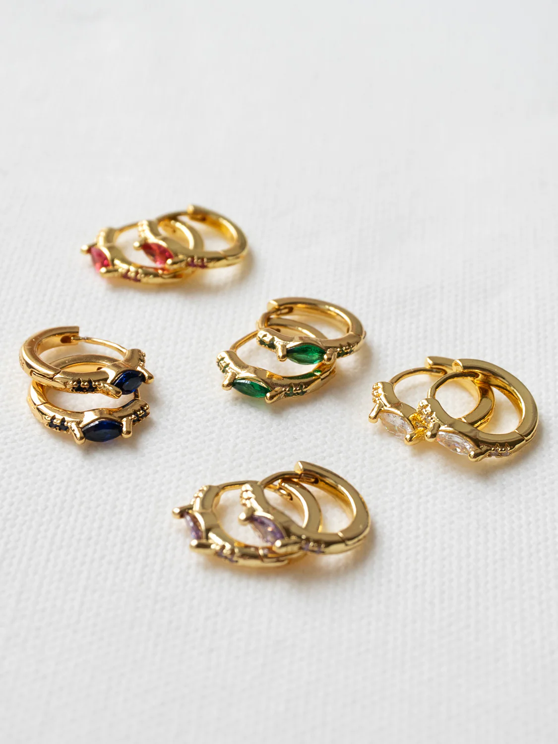 Oval Gemstone Huggies, S925 - Clear, Gold - Image 5