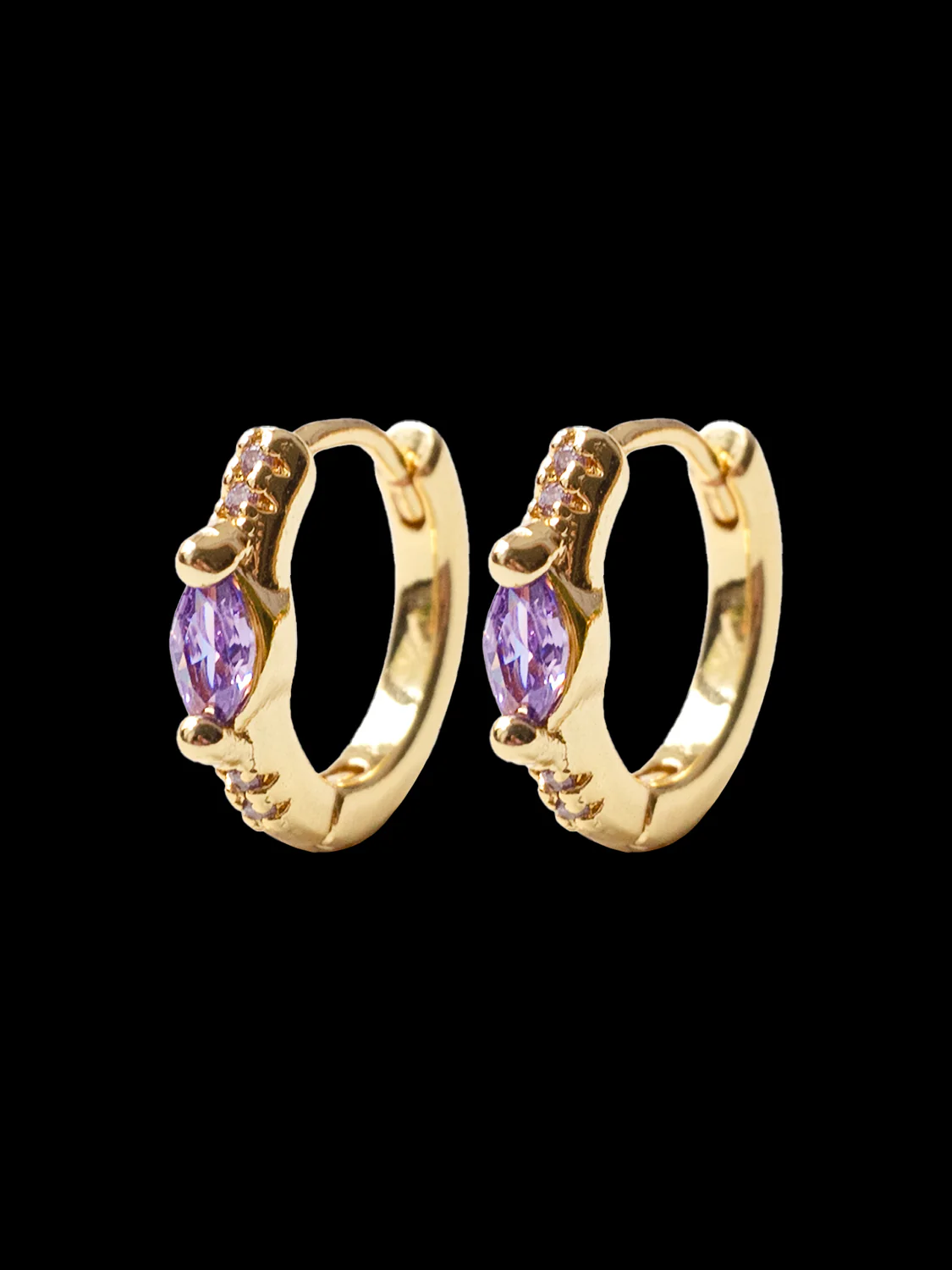 Oval Gemstone Huggies, S925 - Purple, Gold - Image 4