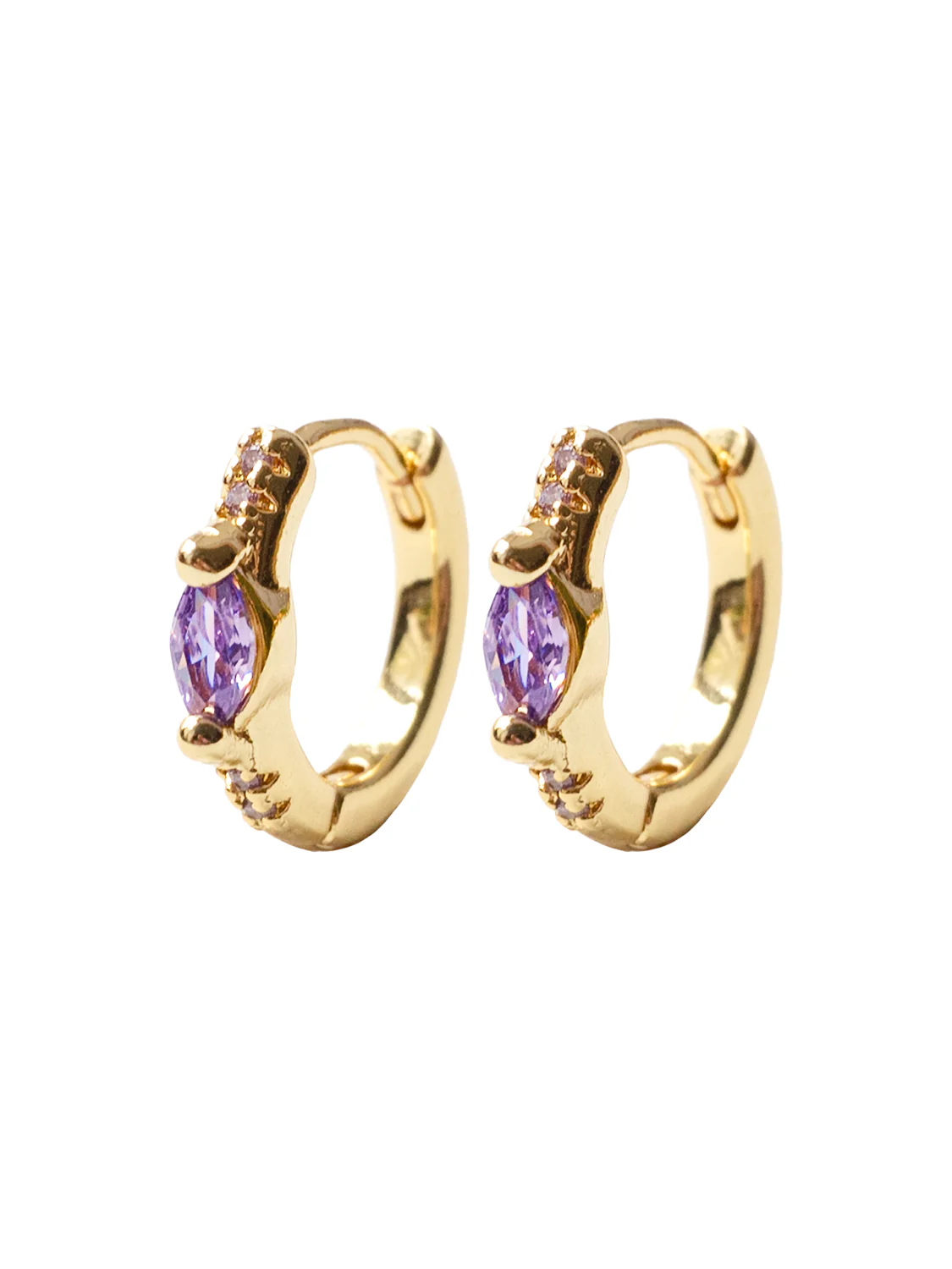 Oval Gemstone Huggies, S925 - Purple, Gold - Image 6