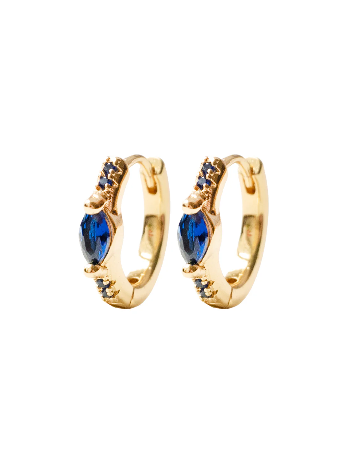 Oval Gemstone Huggies, S925 - Royal Blue, Gold - Image 6