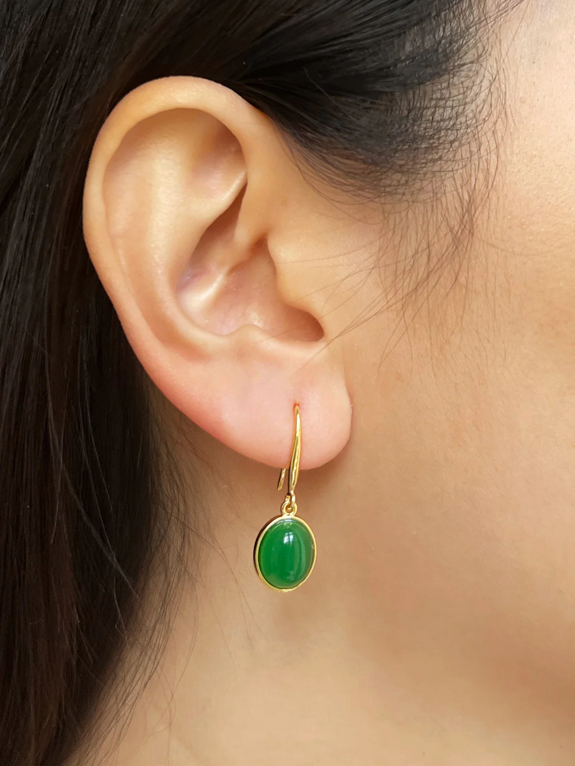 Oval Jade Dangle Earrings - Green - Image 2