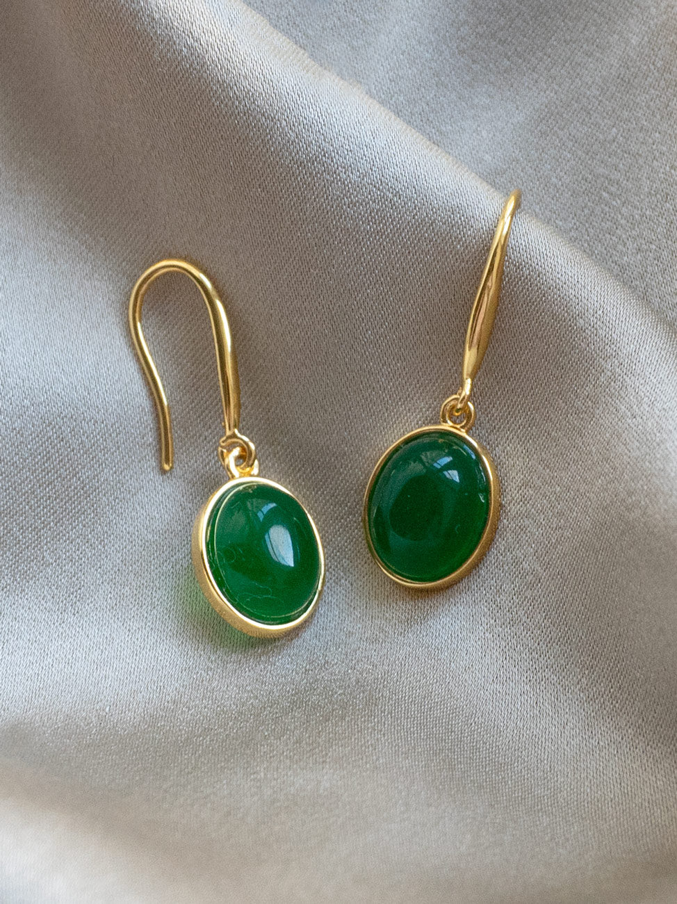 Oval Jade Dangle Earrings - Green - Image 3