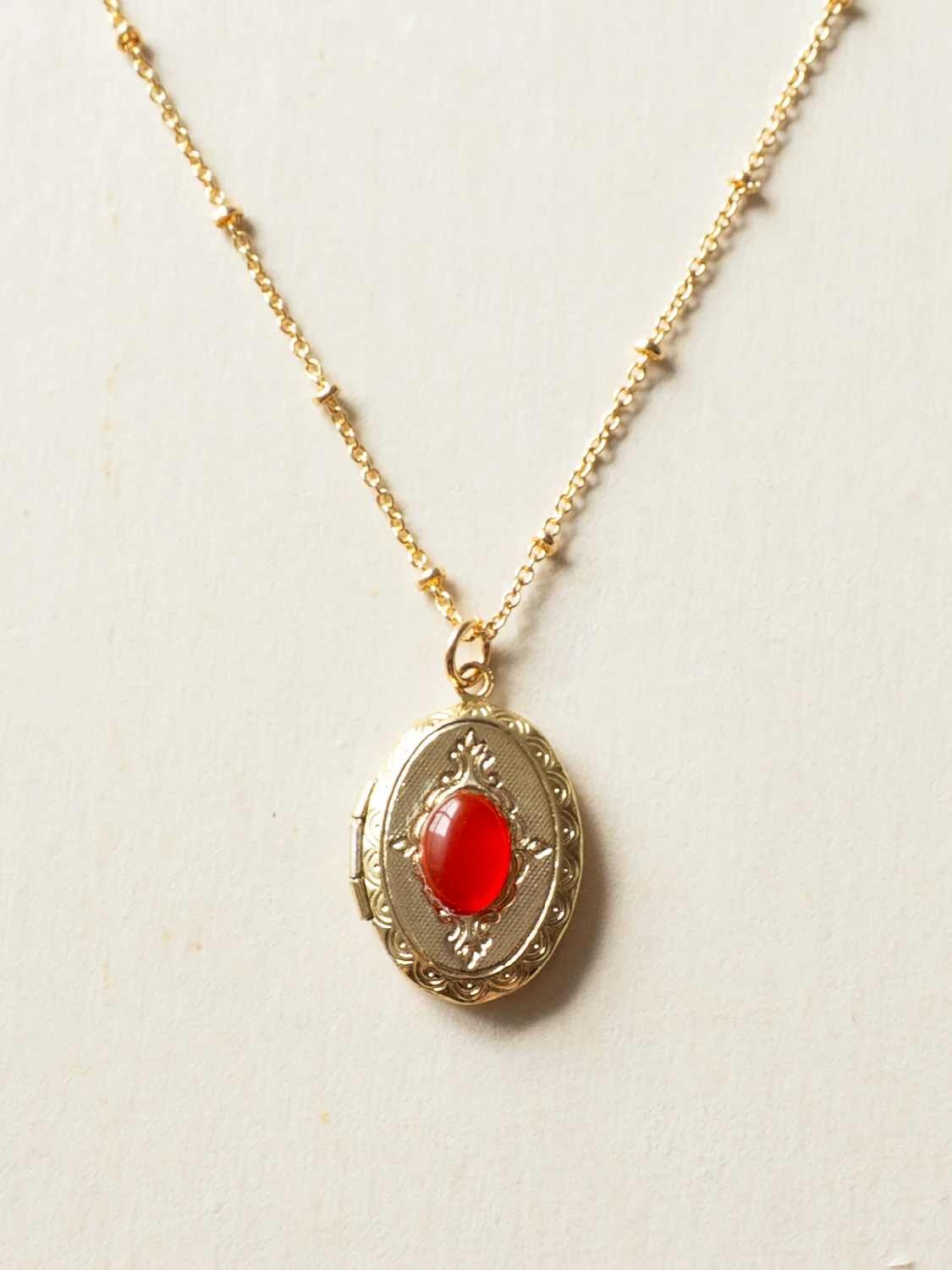 Oval Locket Pendant Necklace - Orange-Red Agate