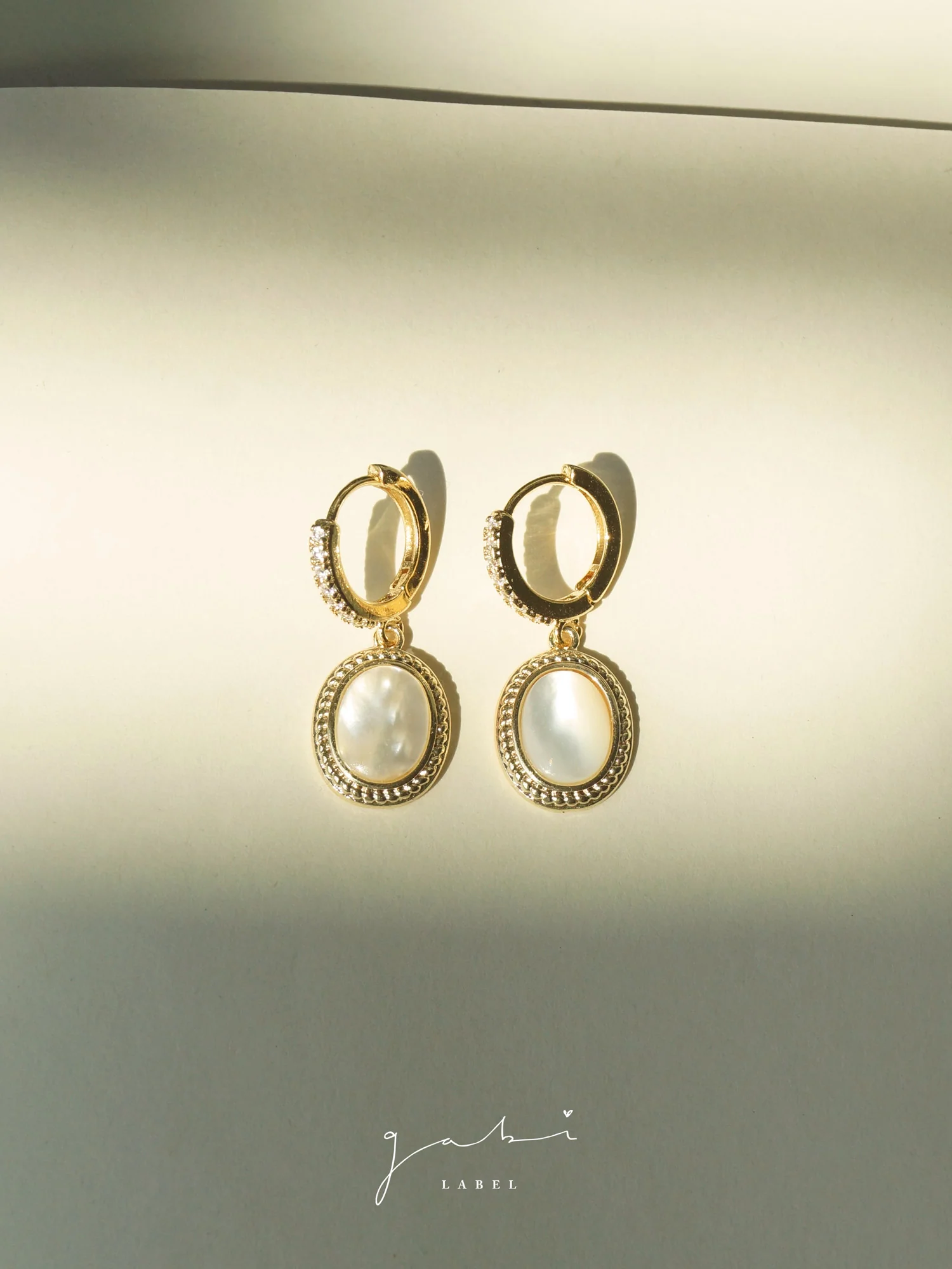 Oval Shell Pendant Pavé Huggies - Image 3