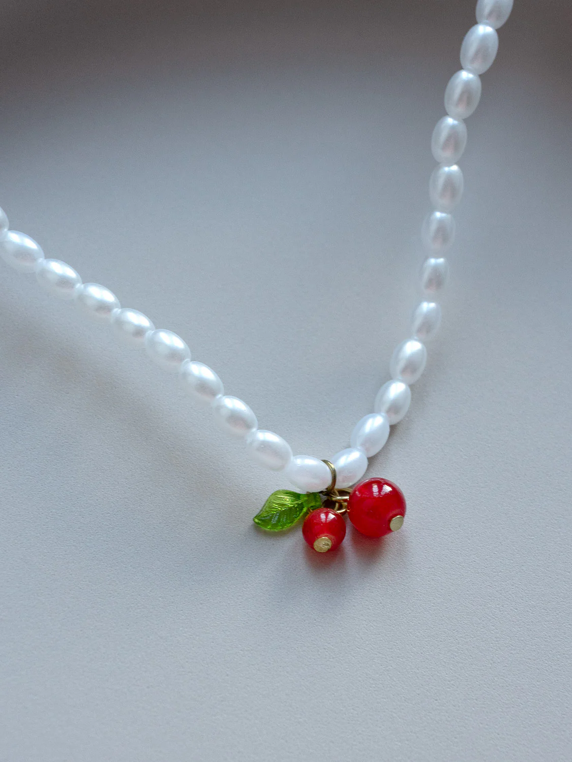 Pearl Choker with Beaded Cherry - Image 3