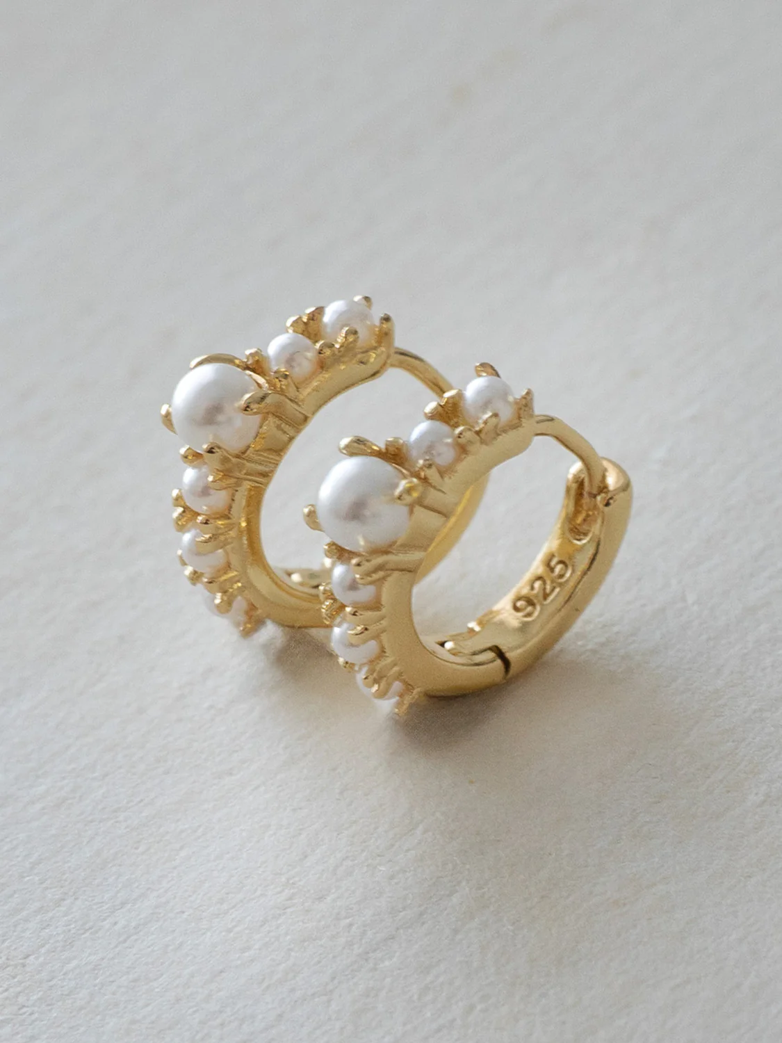 Pearl-Encrusted Huggies, S925, Gold