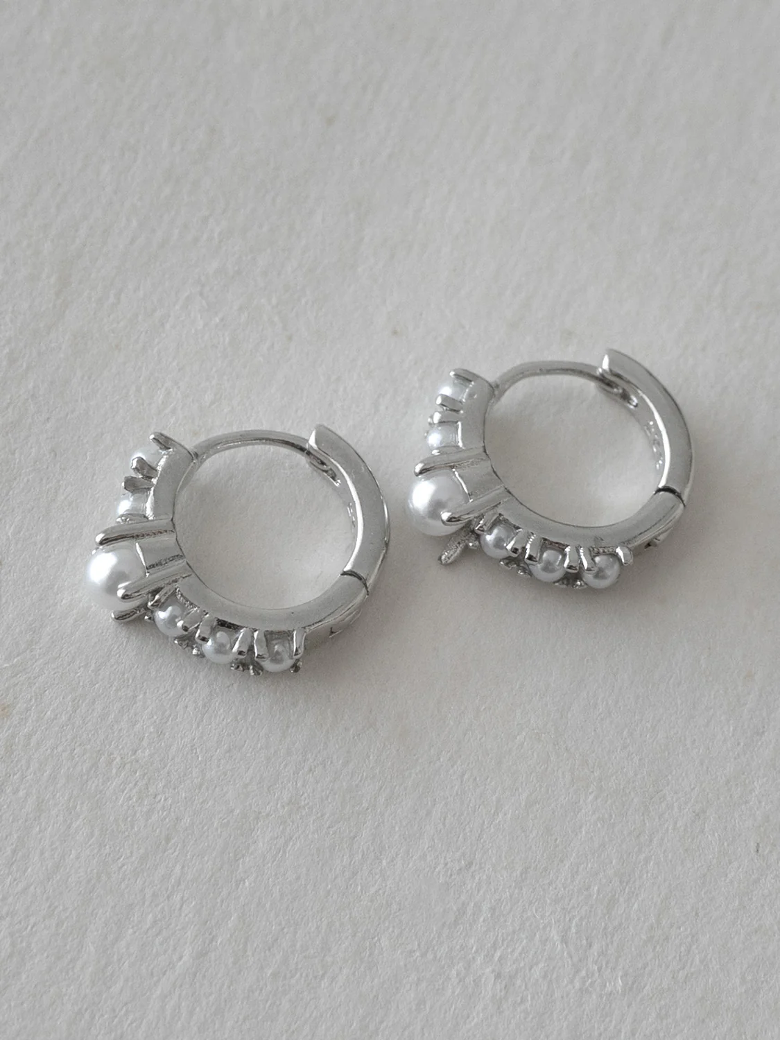 Pearl-Encrusted Huggies, S925, Silver - Image 2