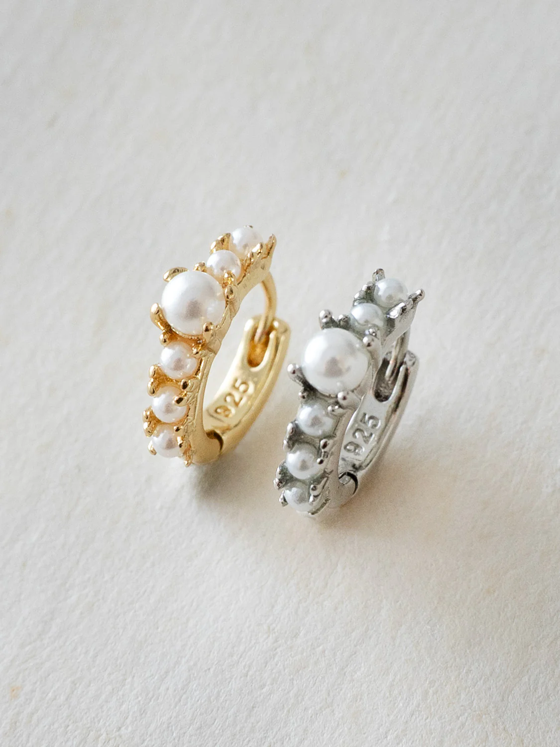 Pearl-Encrusted Huggies, S925, Gold - Image 4