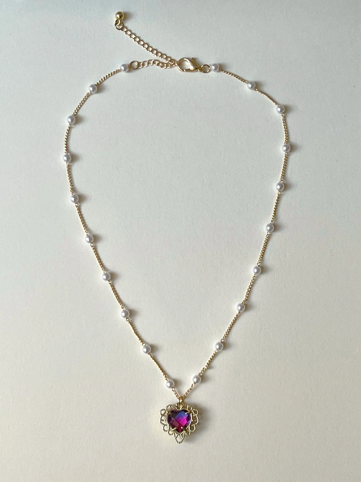 Pearl Necklace with Purple Heart Charm - Image 3