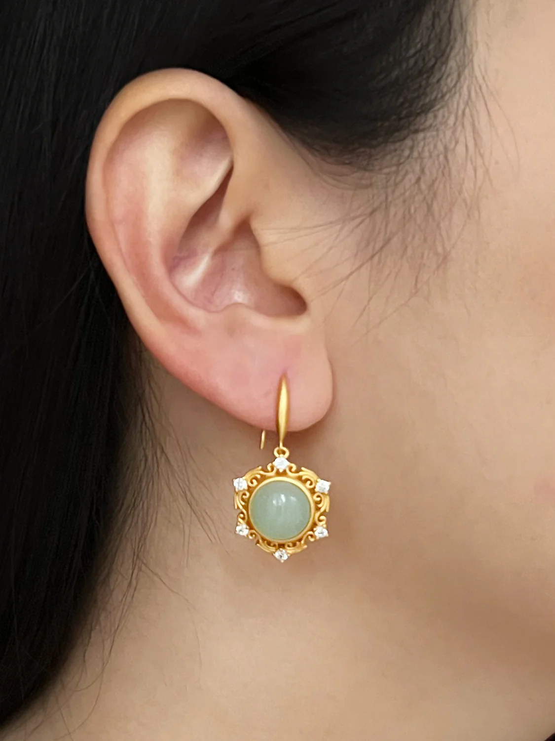 Pentagonal Jade Pendant Earrings - Image 2