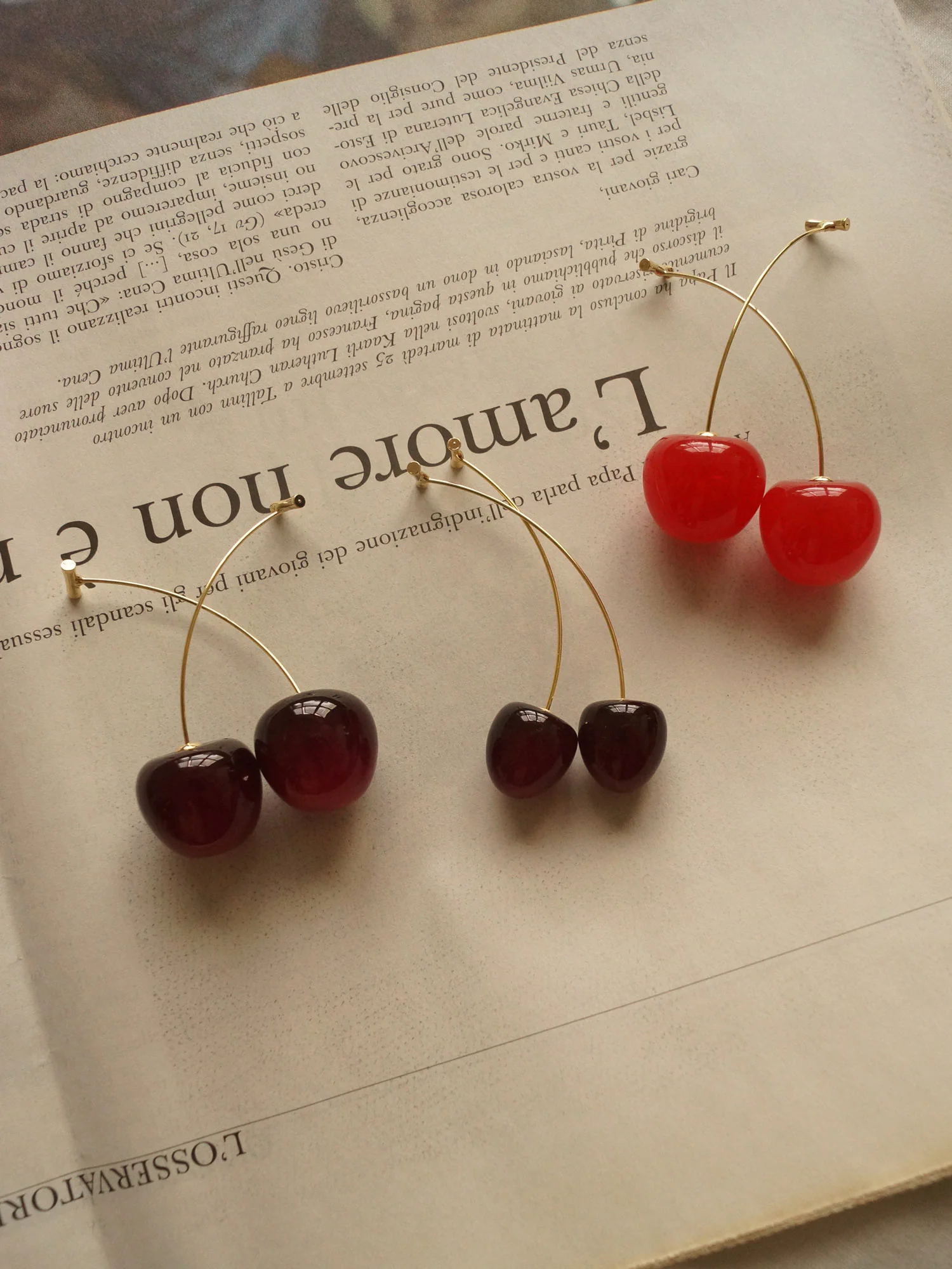 Petit Cherié (Cherry) Earrings *Gold-plated stems - Image 4
