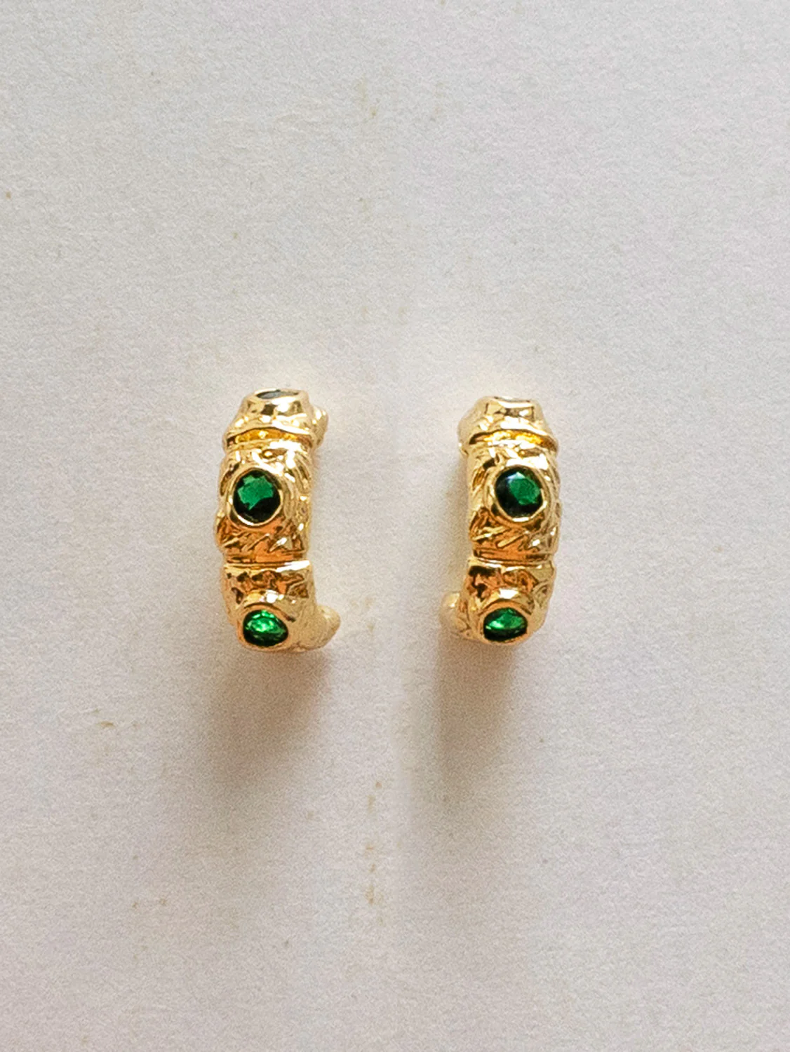 Petite Baroque Gem-encrusted Hoops - Emerald Green