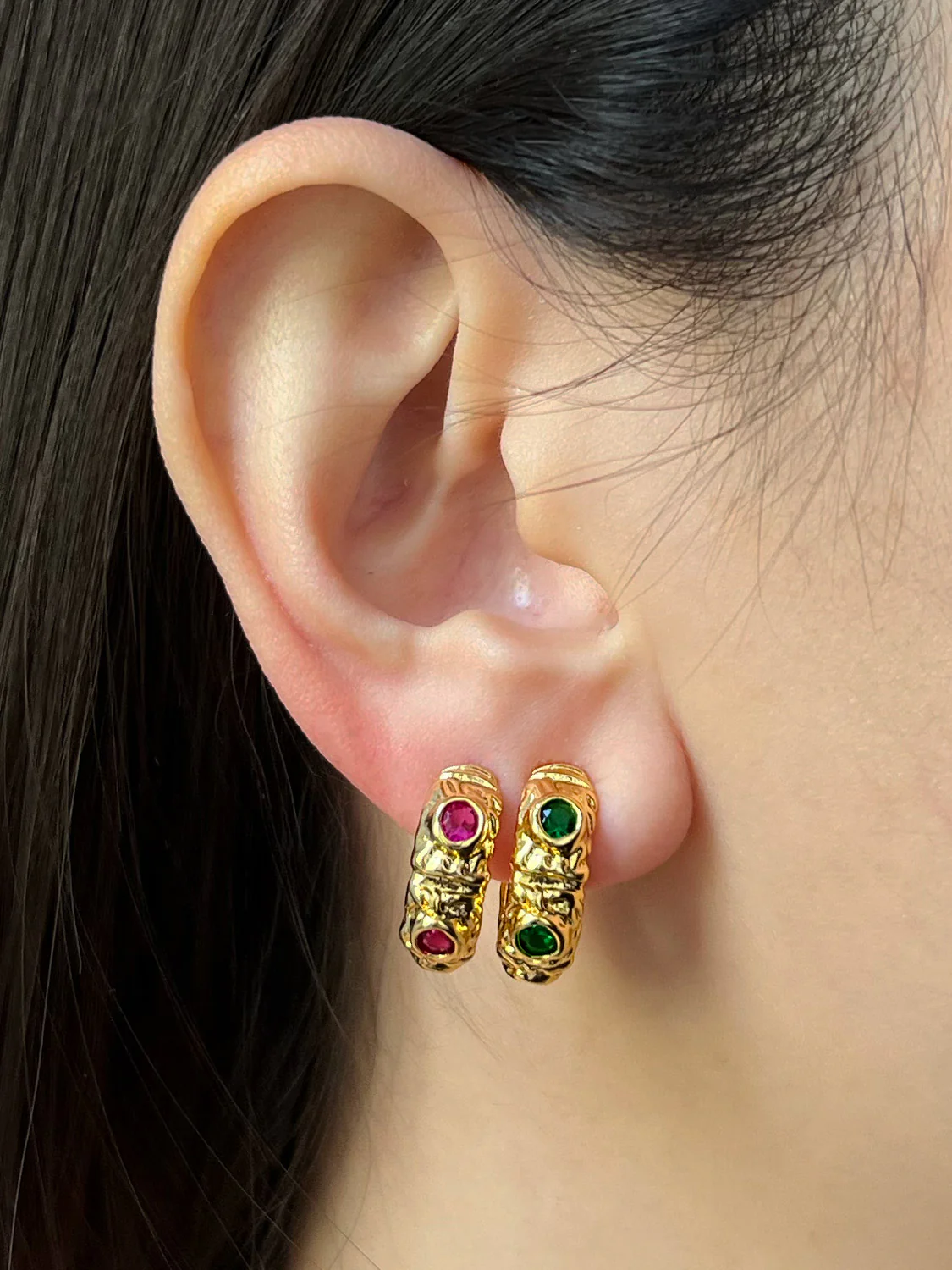Petite Baroque Gem-encrusted Hoops - Magenta - Image 3