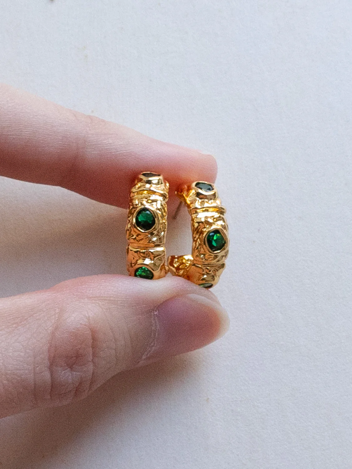 Petite Baroque Gem-encrusted Hoops - Emerald Green - Image 3