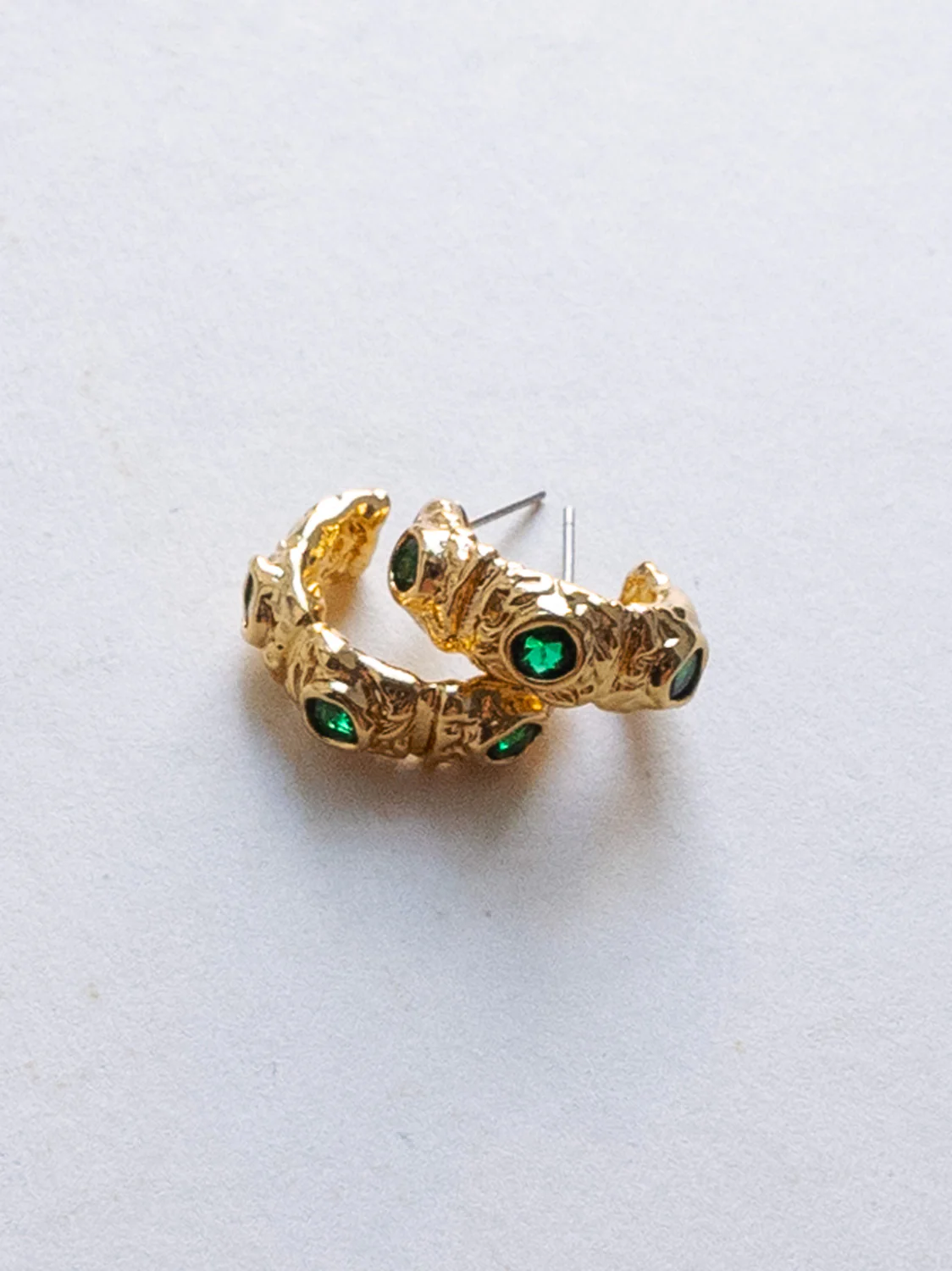Petite Baroque Gem-encrusted Hoops - Emerald Green - Image 5