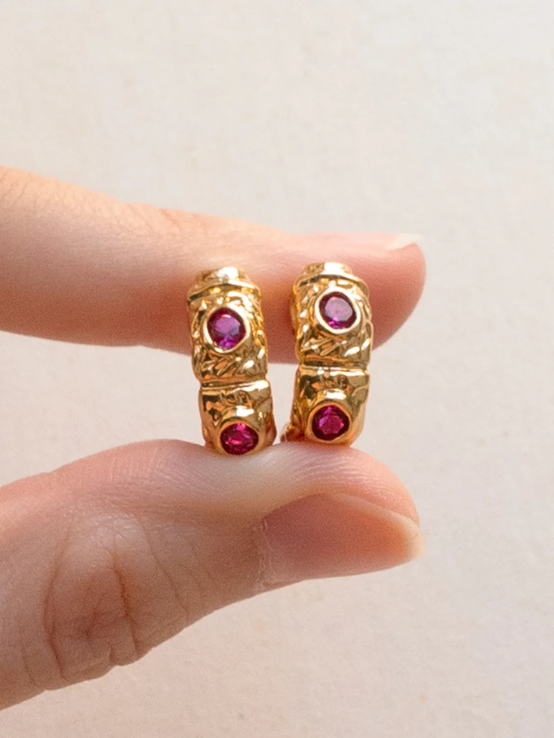 Petite Baroque Gem-encrusted Hoops - Magenta - Image 2