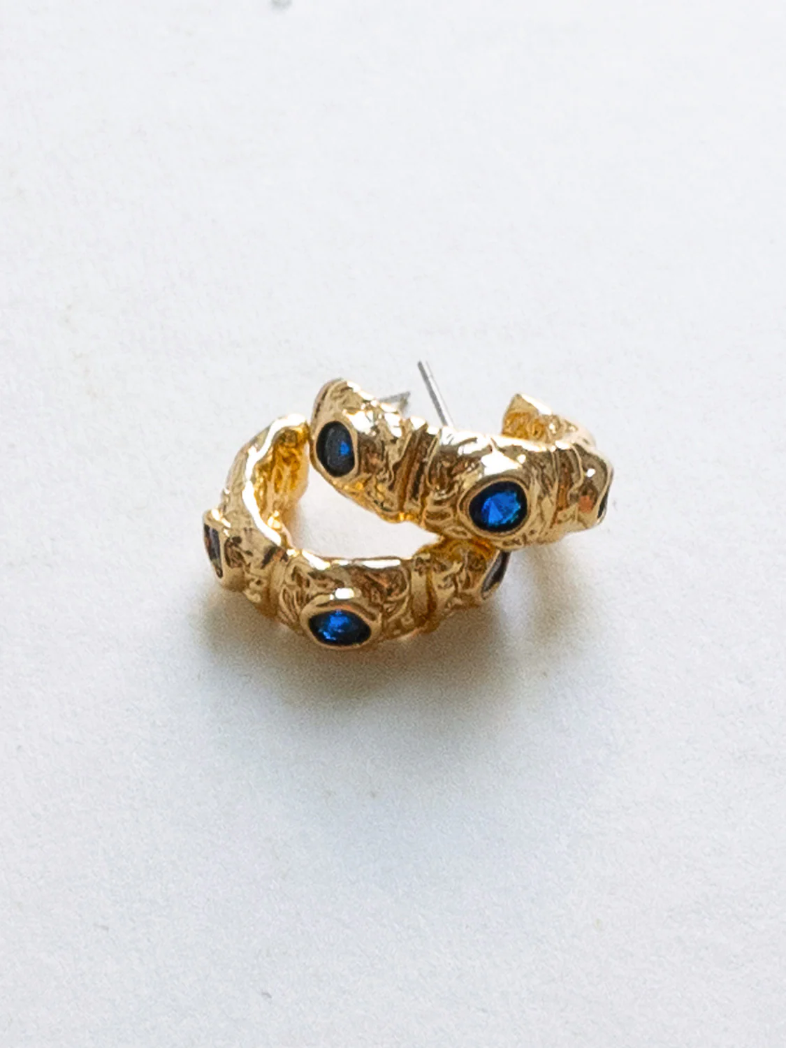 Petite Baroque Gem-encrusted Hoops - Royal Blue - Image 2