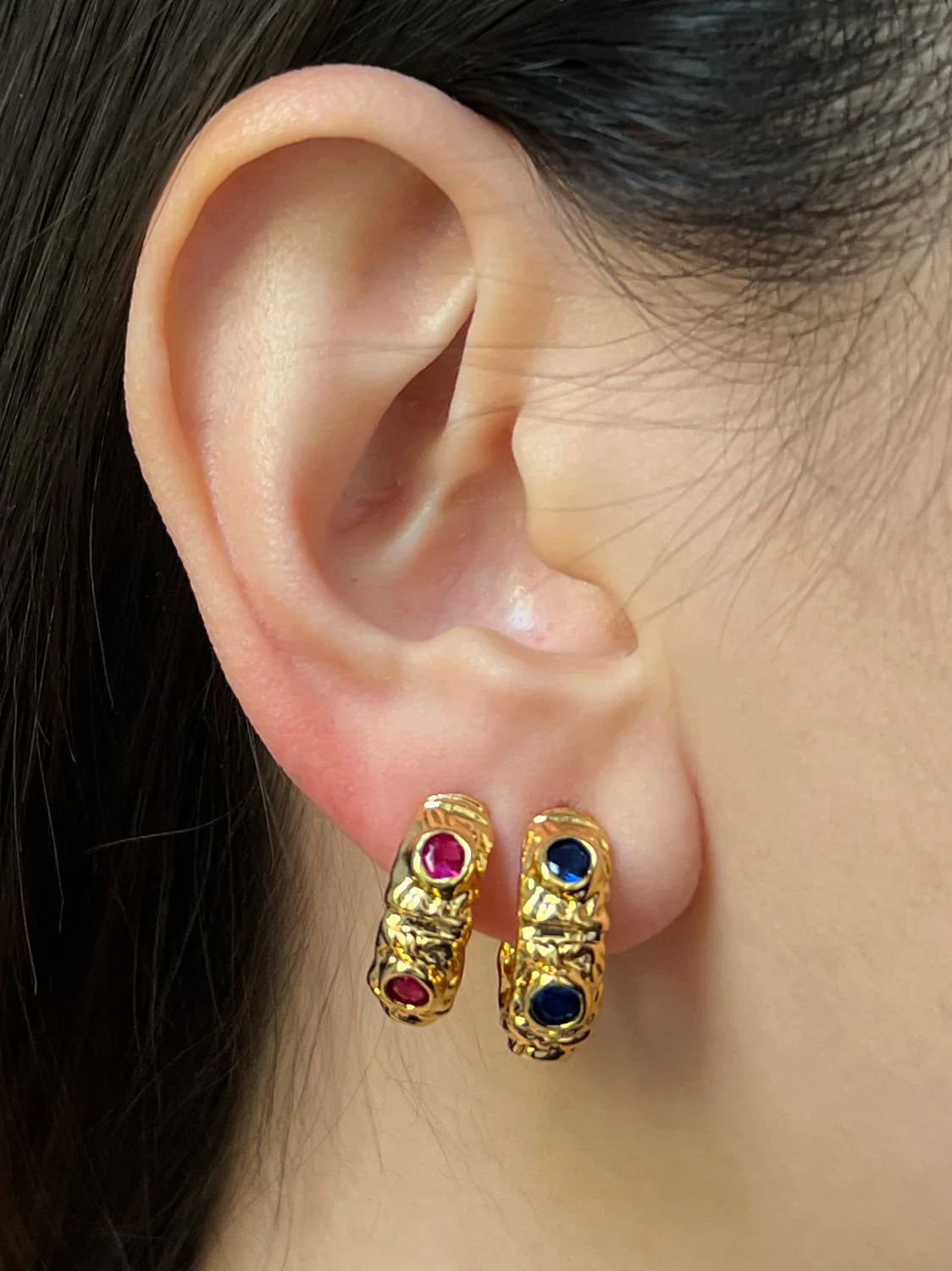 Petite Baroque Gem-encrusted Hoops - Magenta - Image 5