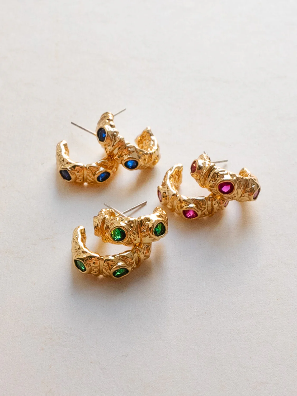 Petite Baroque Gem-encrusted Hoops - Magenta - Image 4