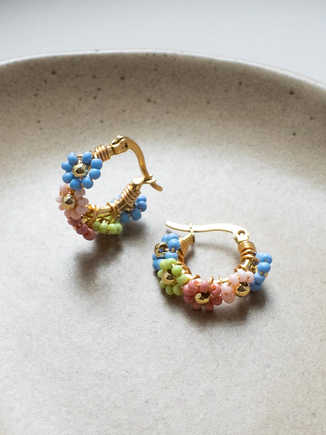 Petite Beaded Flower Hoops - Pastel - Image 3