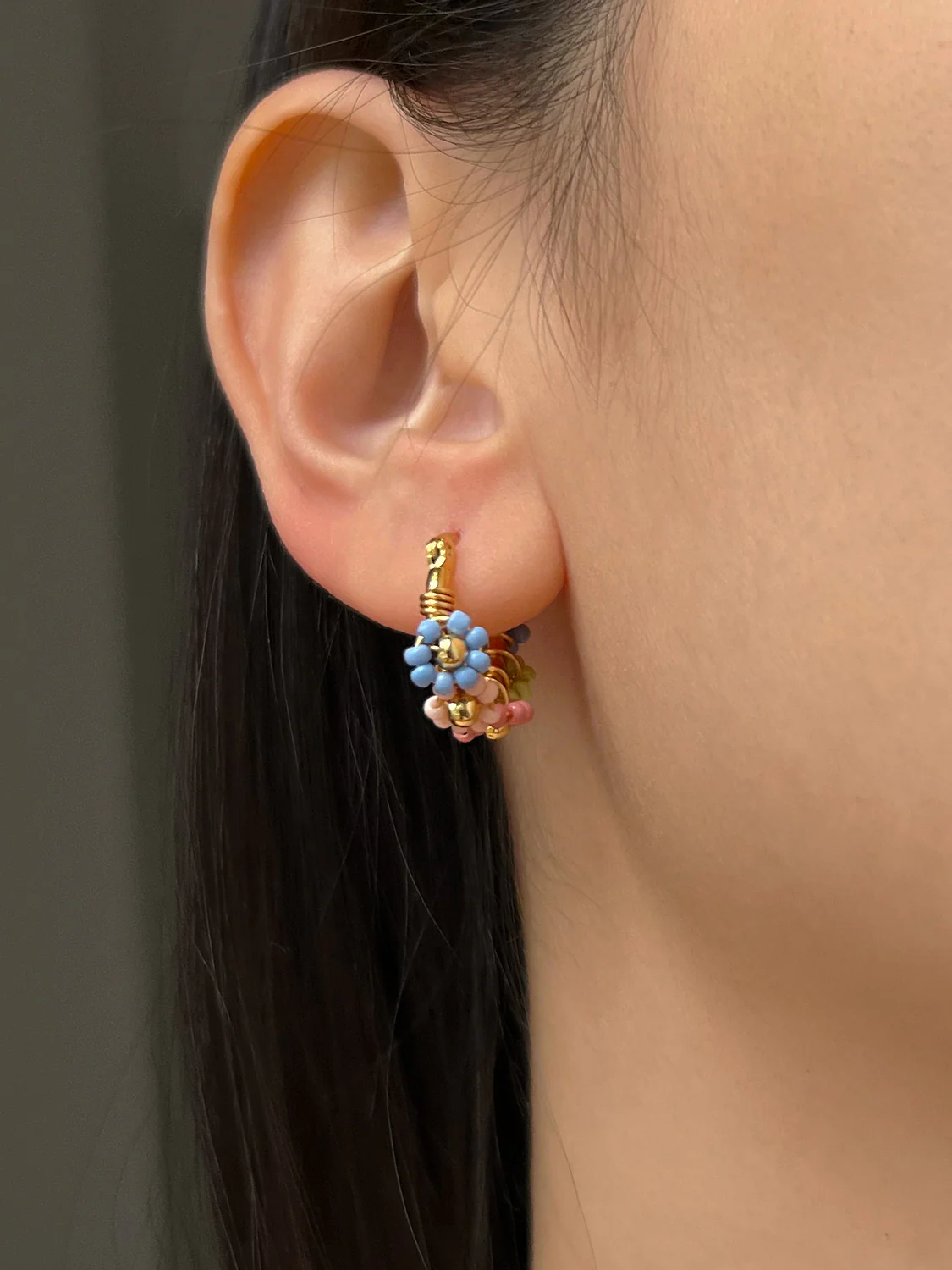 Petite Beaded Flower Hoops - Pastel - Image 4