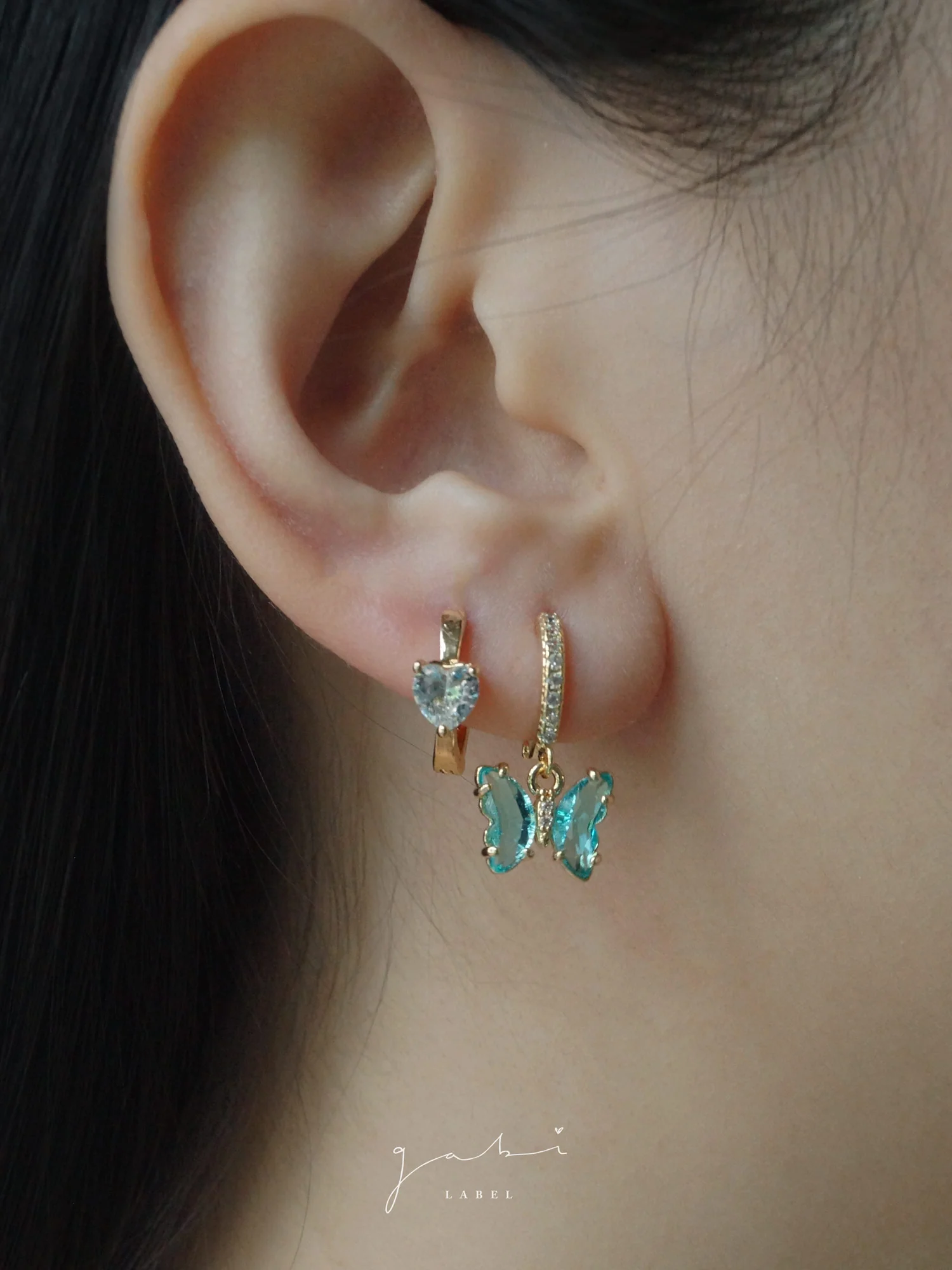 Petite Butterfly Huggies - Aqua *14K Gold-plated - Image 5