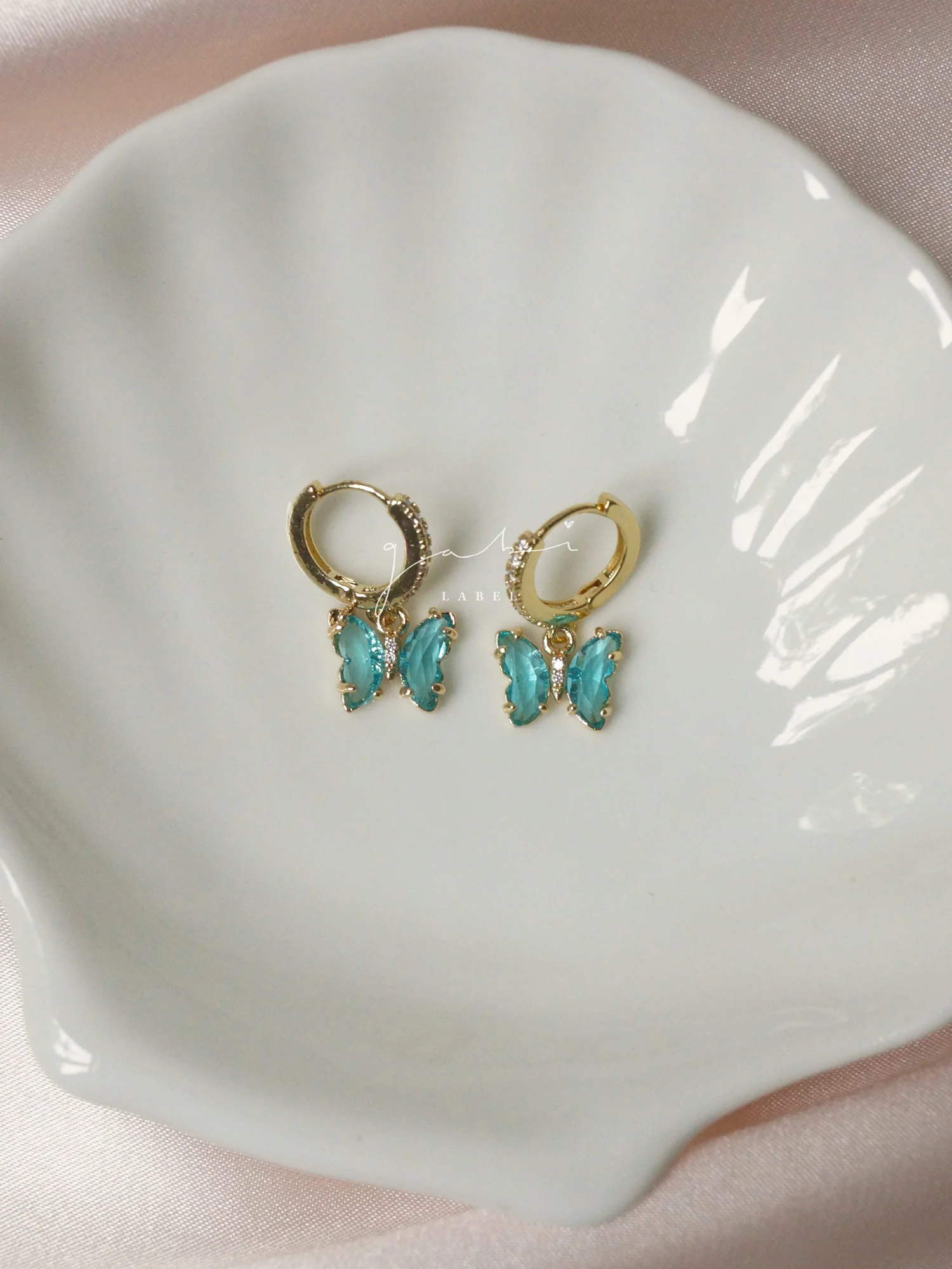Petite Butterfly Huggies - Aqua *14K Gold-plated - Image 6