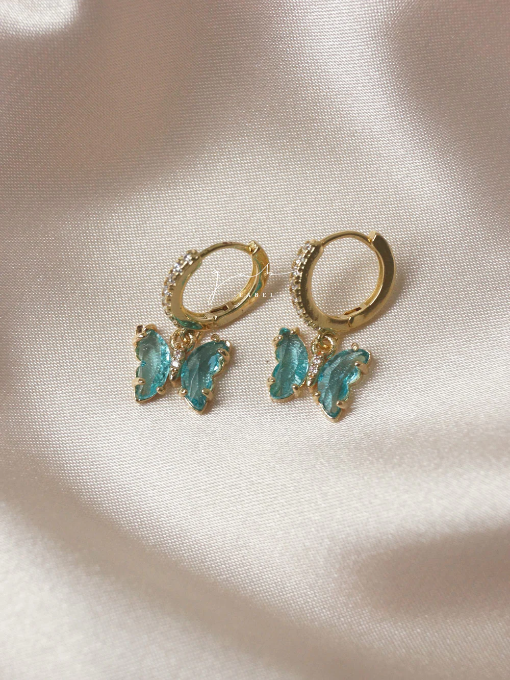 Petite Butterfly Huggies - Aqua *14K Gold-plated - Image 8