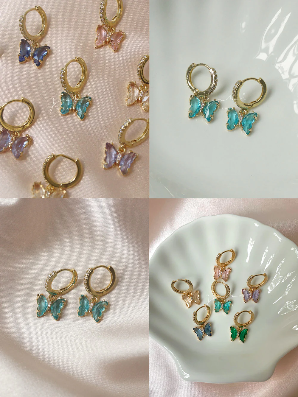 Petite Butterfly Huggies - Aqua *14K Gold-plated - Image 9