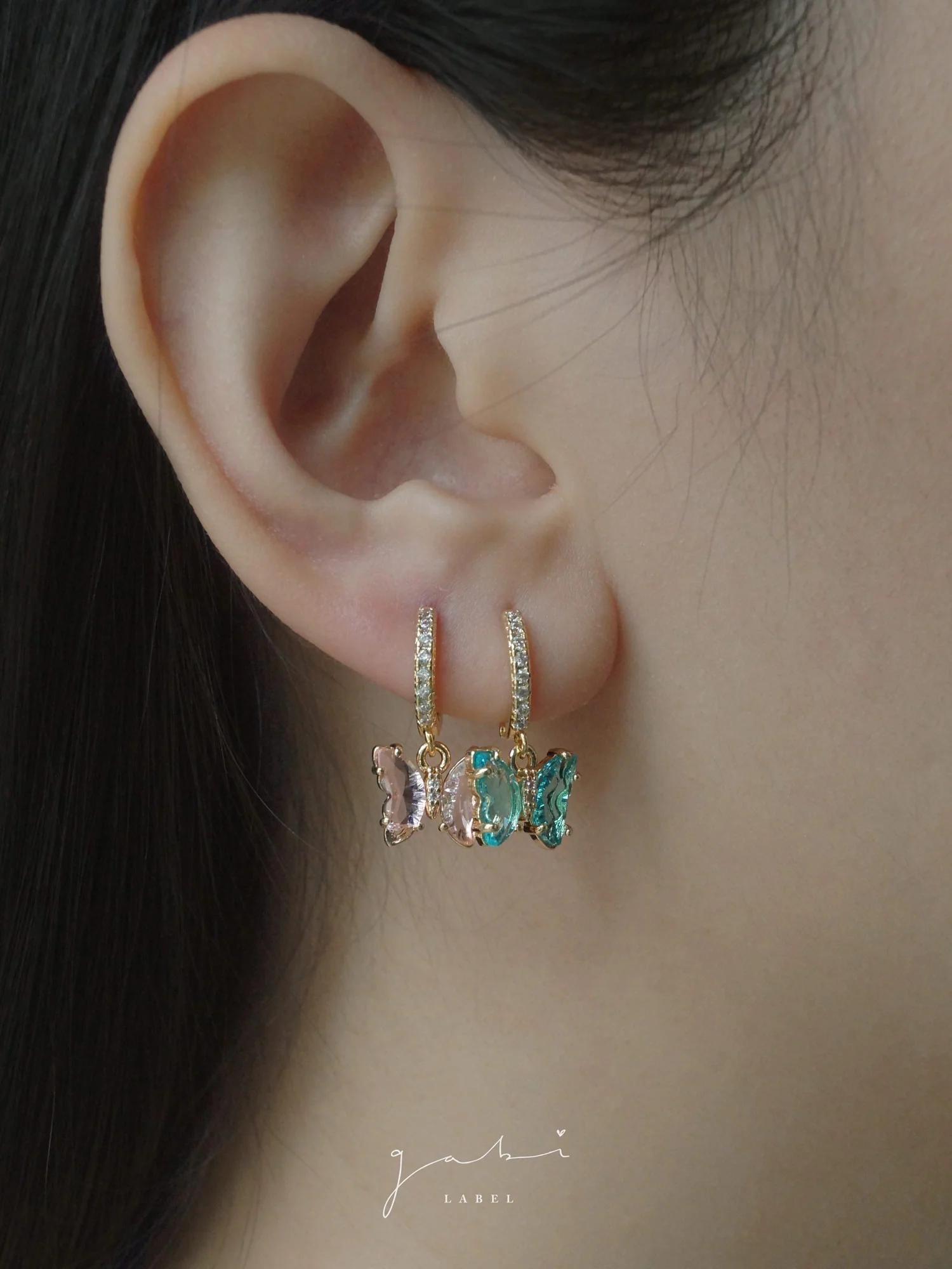 Petite Butterfly Huggies - Pink *14K Gold-plated - Image 3