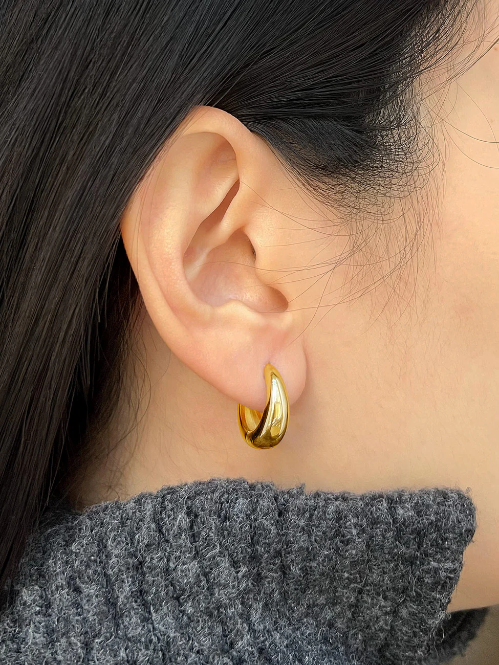 Petite Chunky Hoops, Stainless Steel - Gold - Image 2