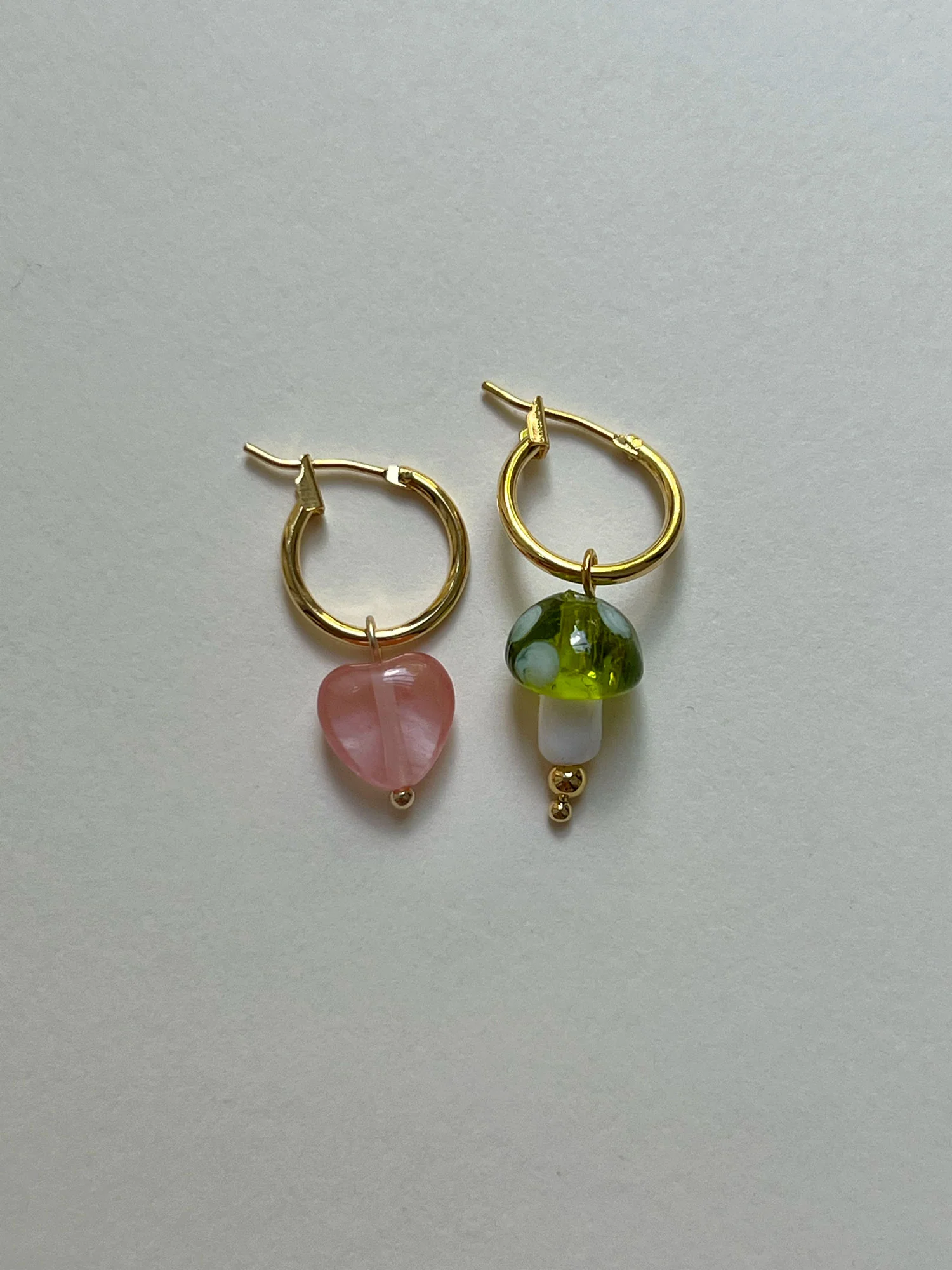 Petite Mushroom Mismatch Hoops - Green - Image 4