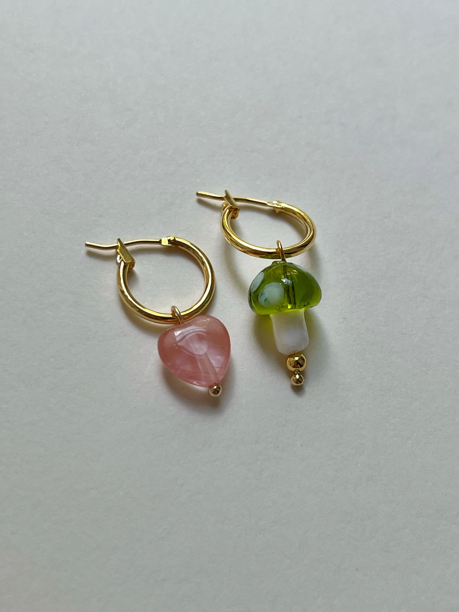 Petite Mushroom Mismatch Hoops - Green - Image 5