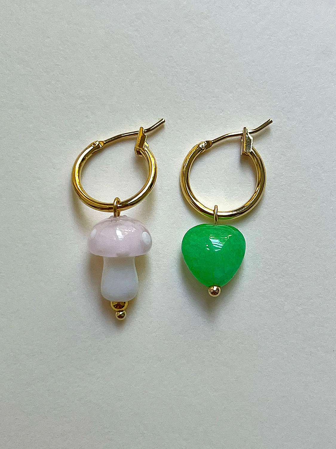Petite Mushroom Mismatch Hoops - Pink - Image 3