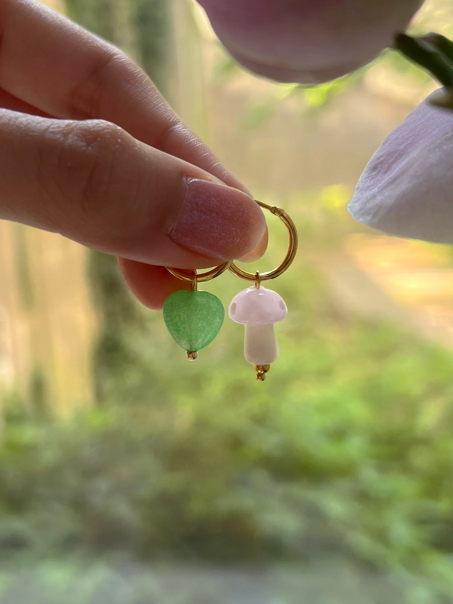 Petite Mushroom Mismatch Hoops - Pink - Image 5