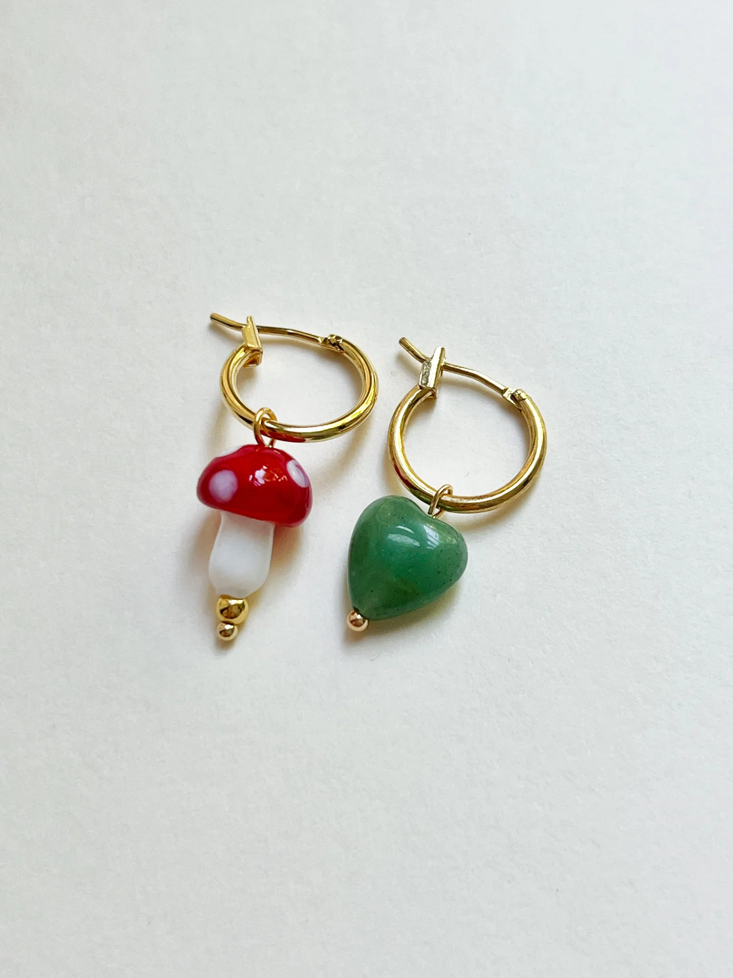 Petite Mushroom Mismatch Hoops - Red - Image 2