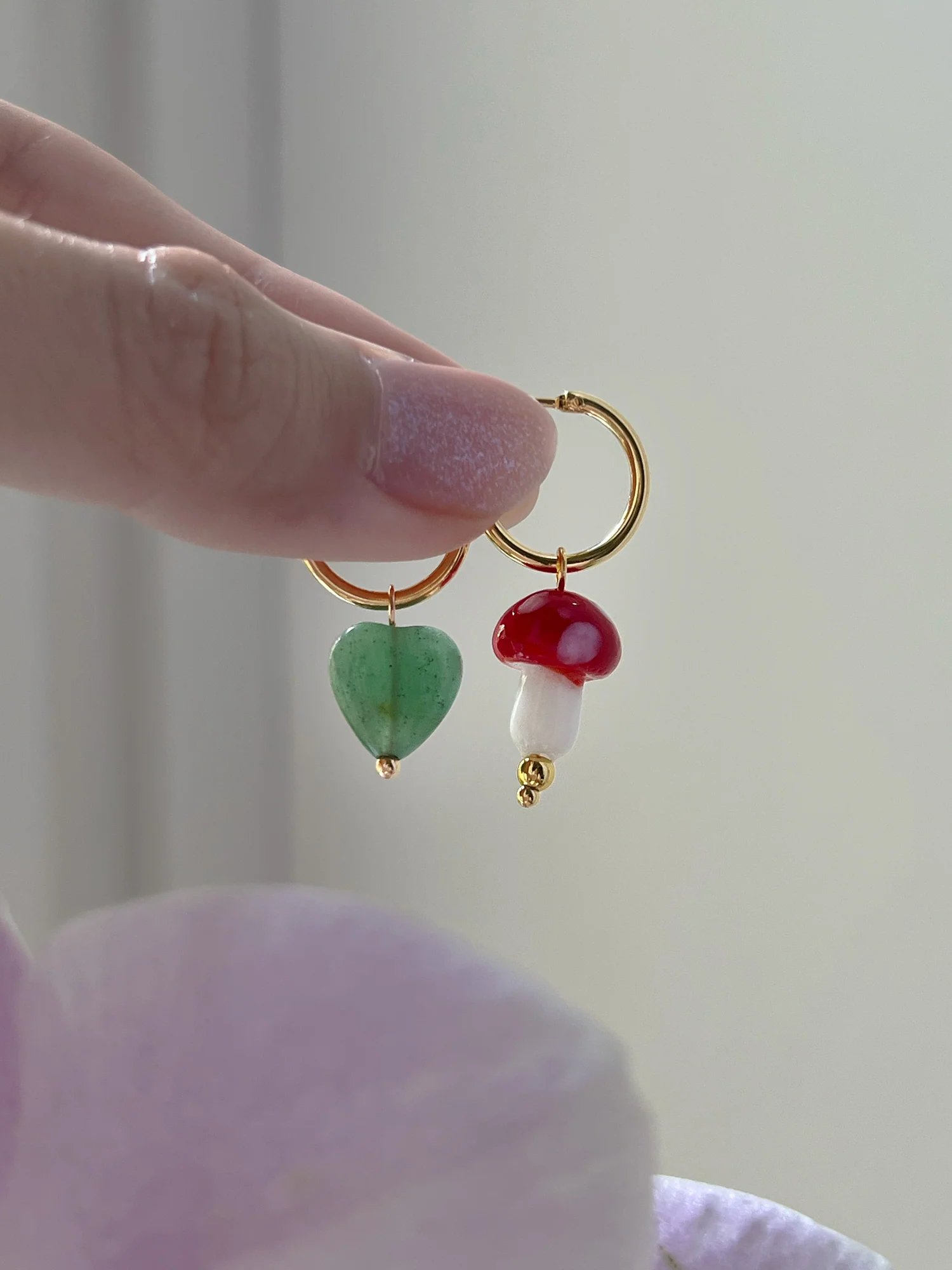 Petite Mushroom Mismatch Hoops - Red - Image 3