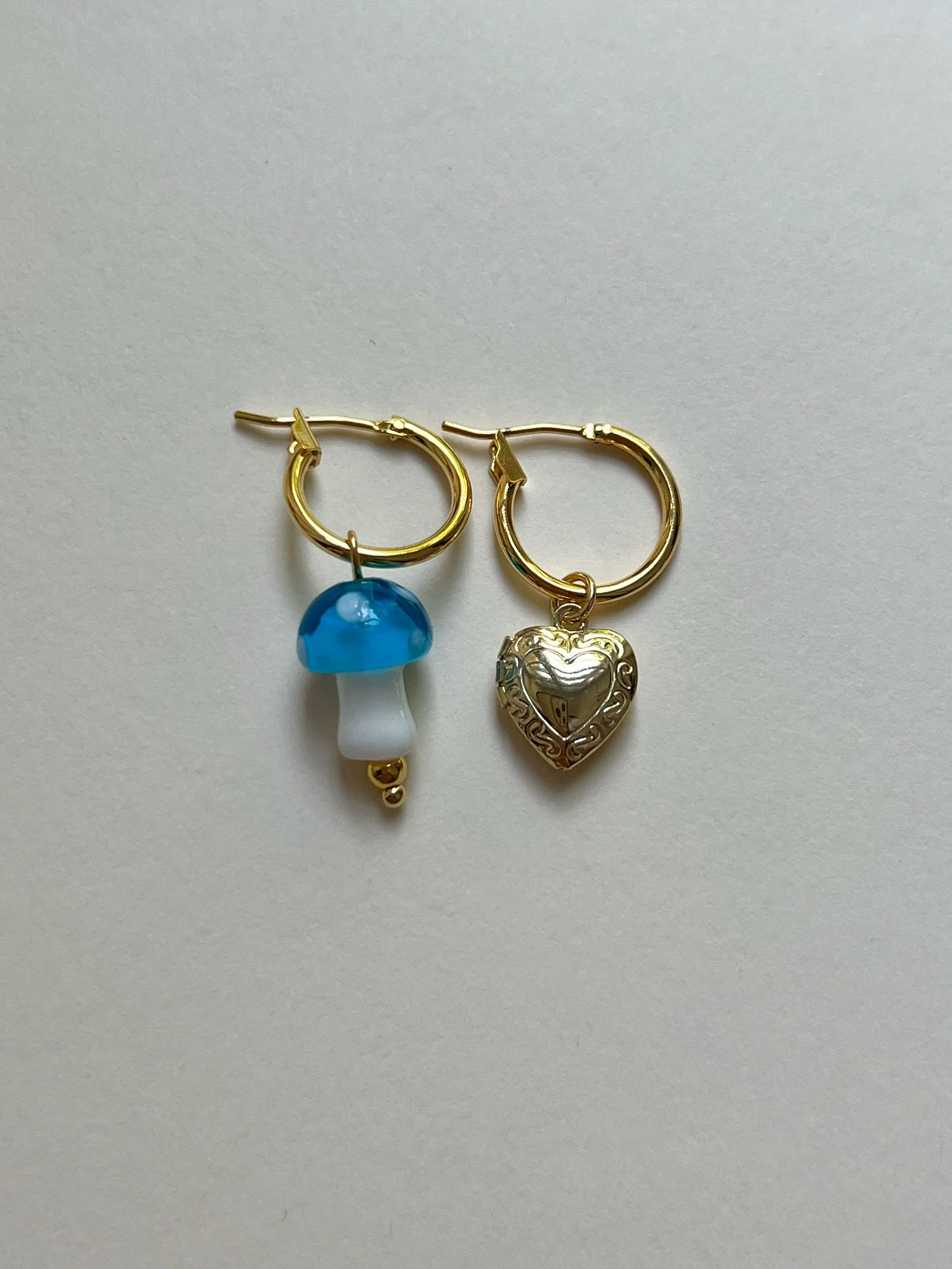 Petite Mushroom Mismatch Hoops - Sky Blue - Image 3