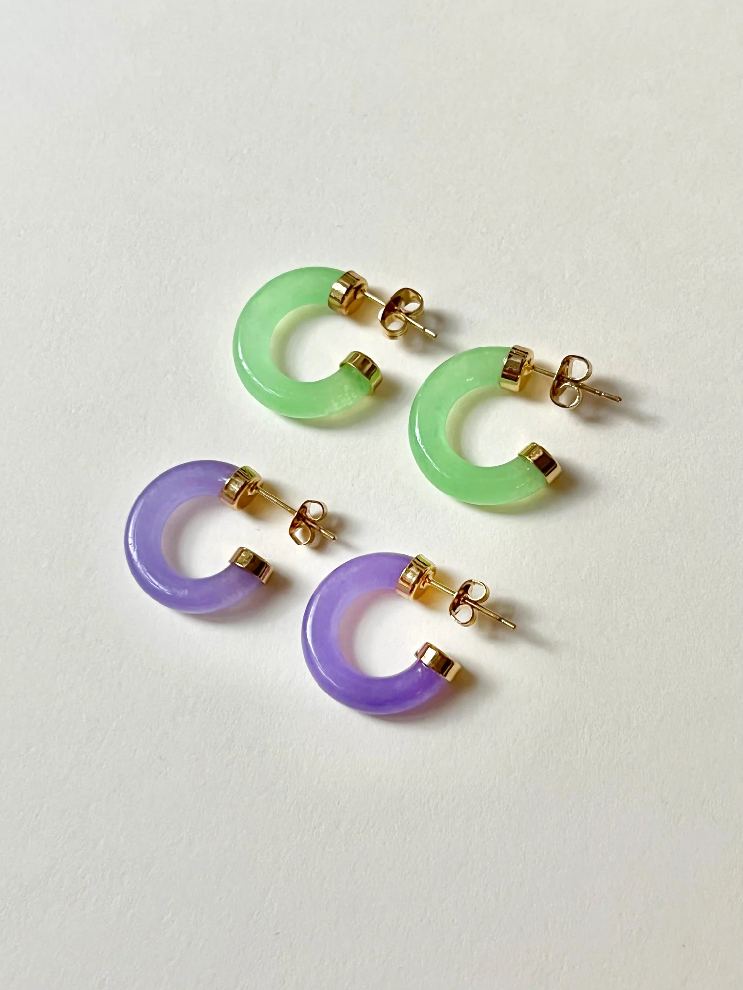 Petite Purple Jade Hoops (Gold tone) - Image 3