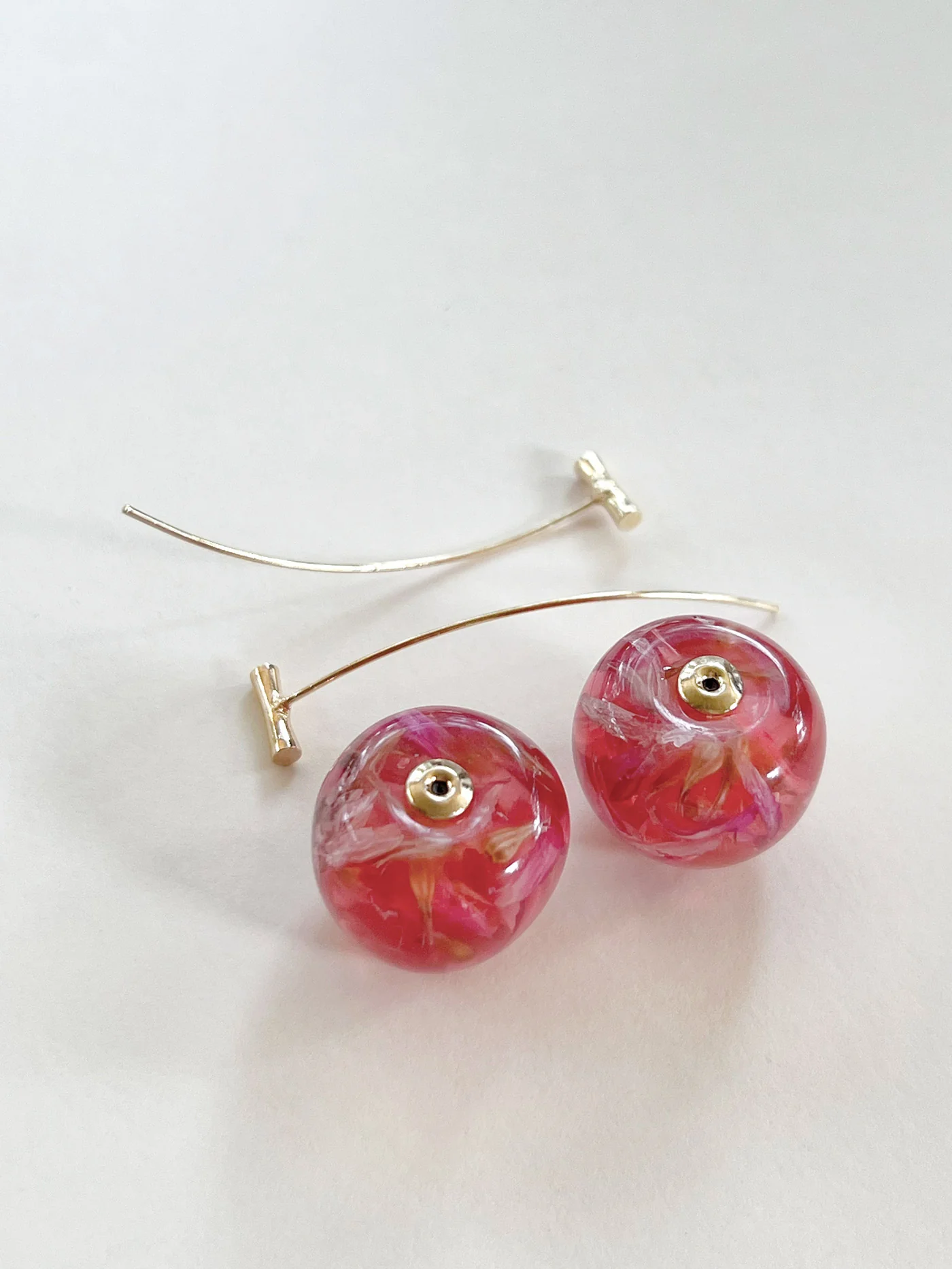 Pink Floral Champagne Cherry Earrings - Image 4