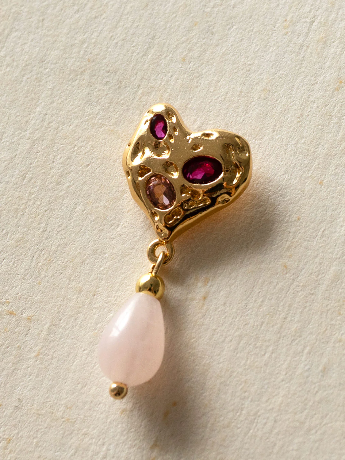 Pink Gemstones Heart Earstuds With Teardrop Rose Quartz - Image 3
