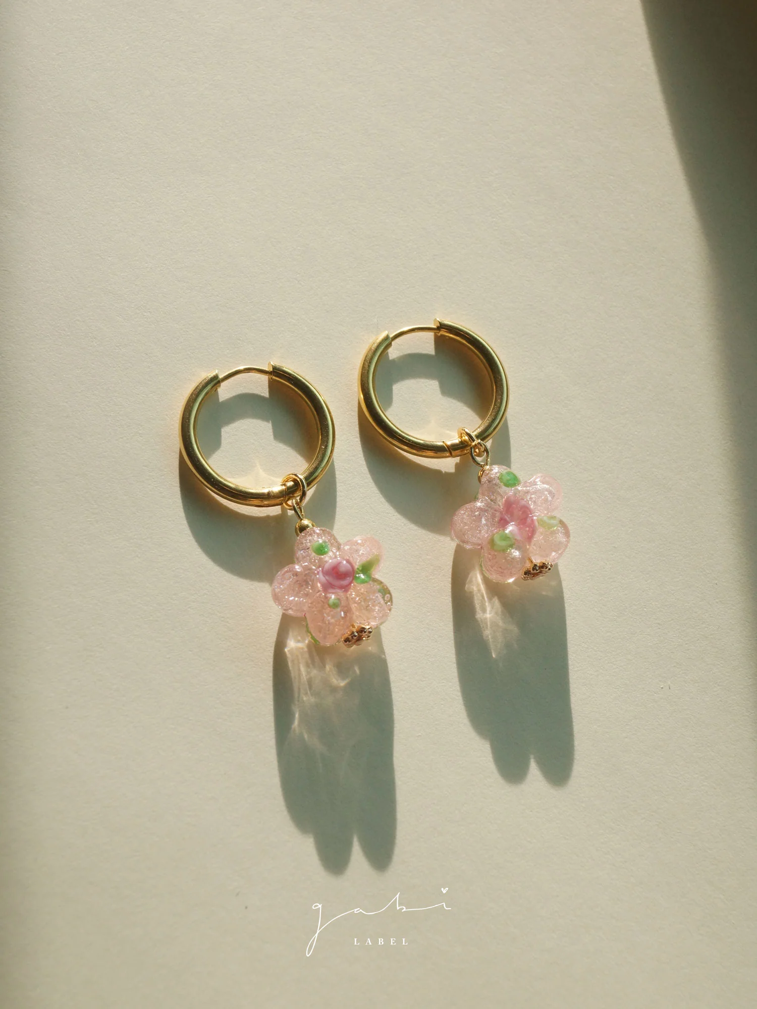 Pink Glass Flower Hoop Earrings - Image 6