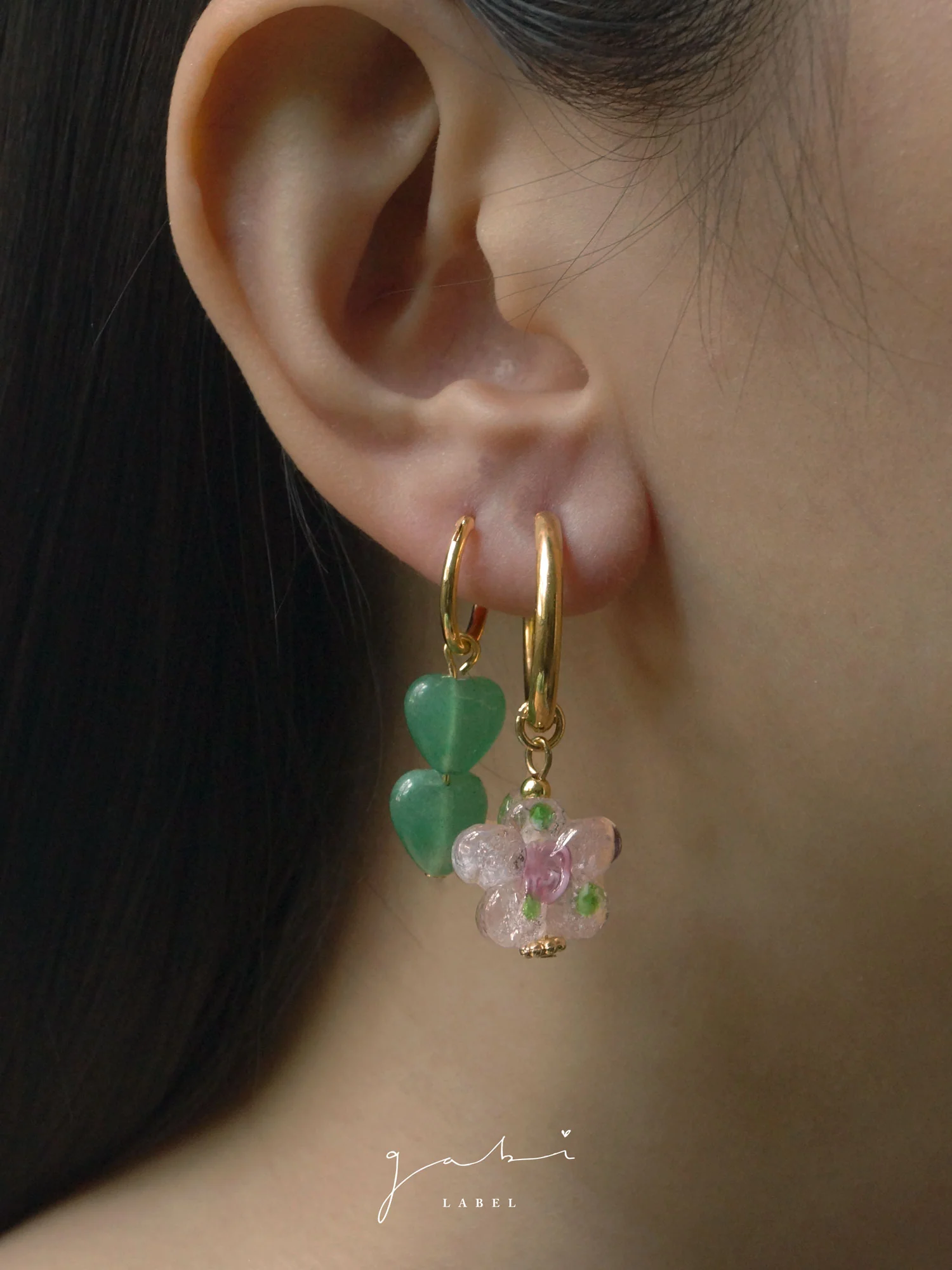 Pink Glass Flower Hoop Earrings - Image 7