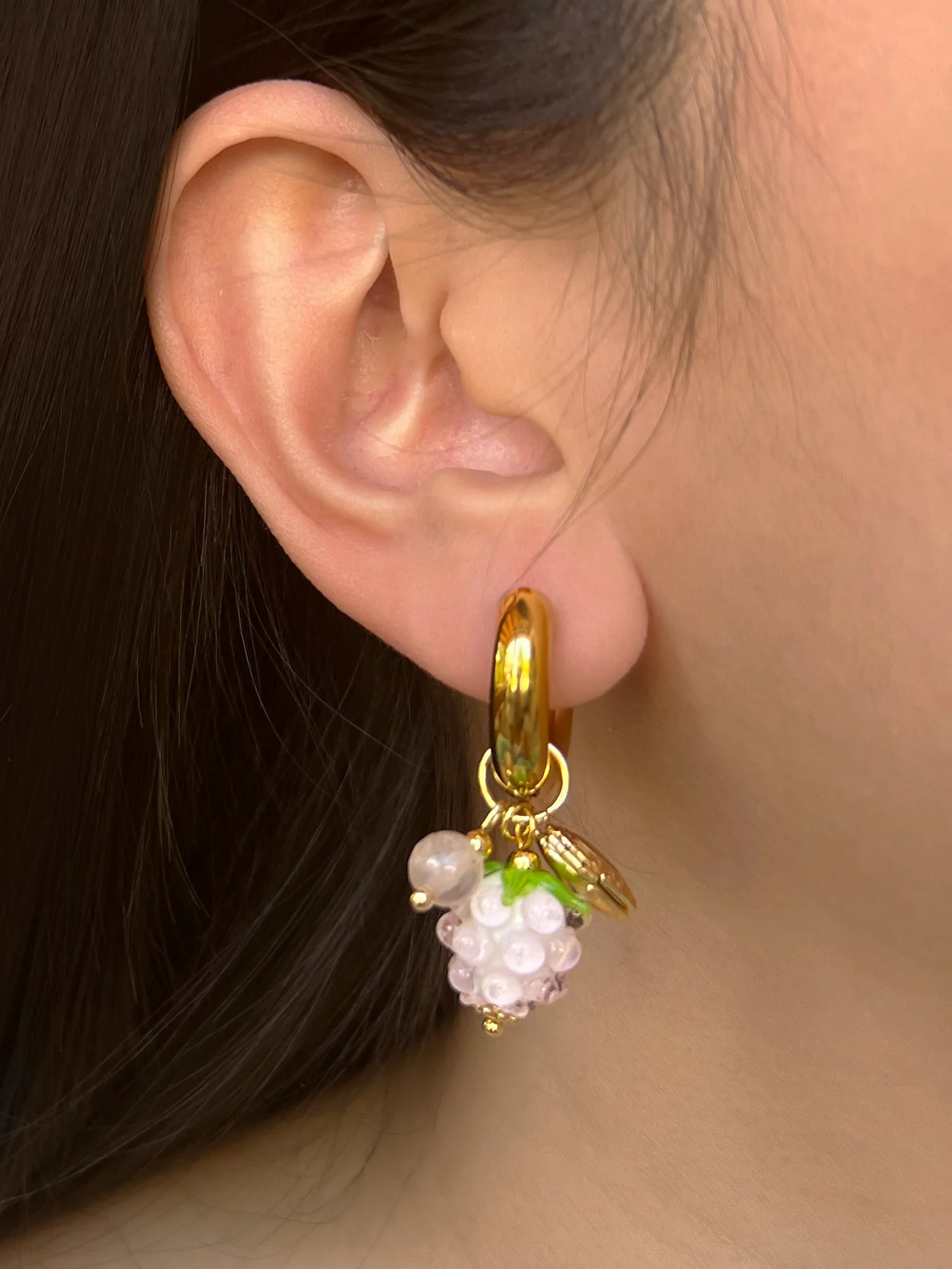 Pink Raspberry Chunky Hoops - Heart Locket/Pink Crystal - Image 2