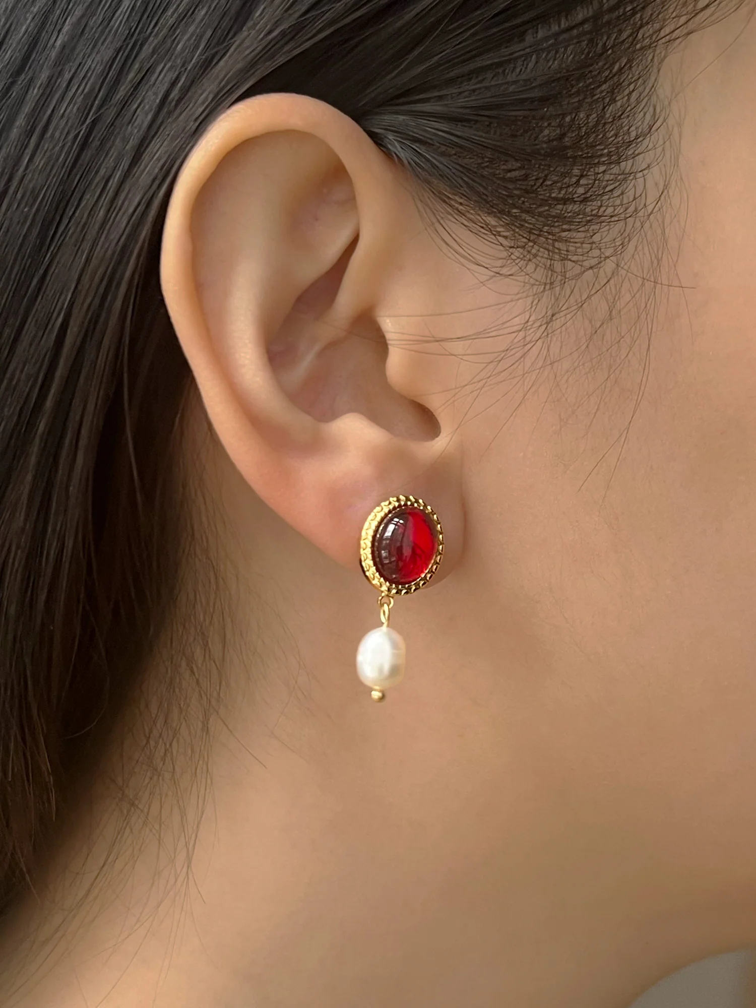 Princess Pearl Earrings - Ruby Red - Image 2