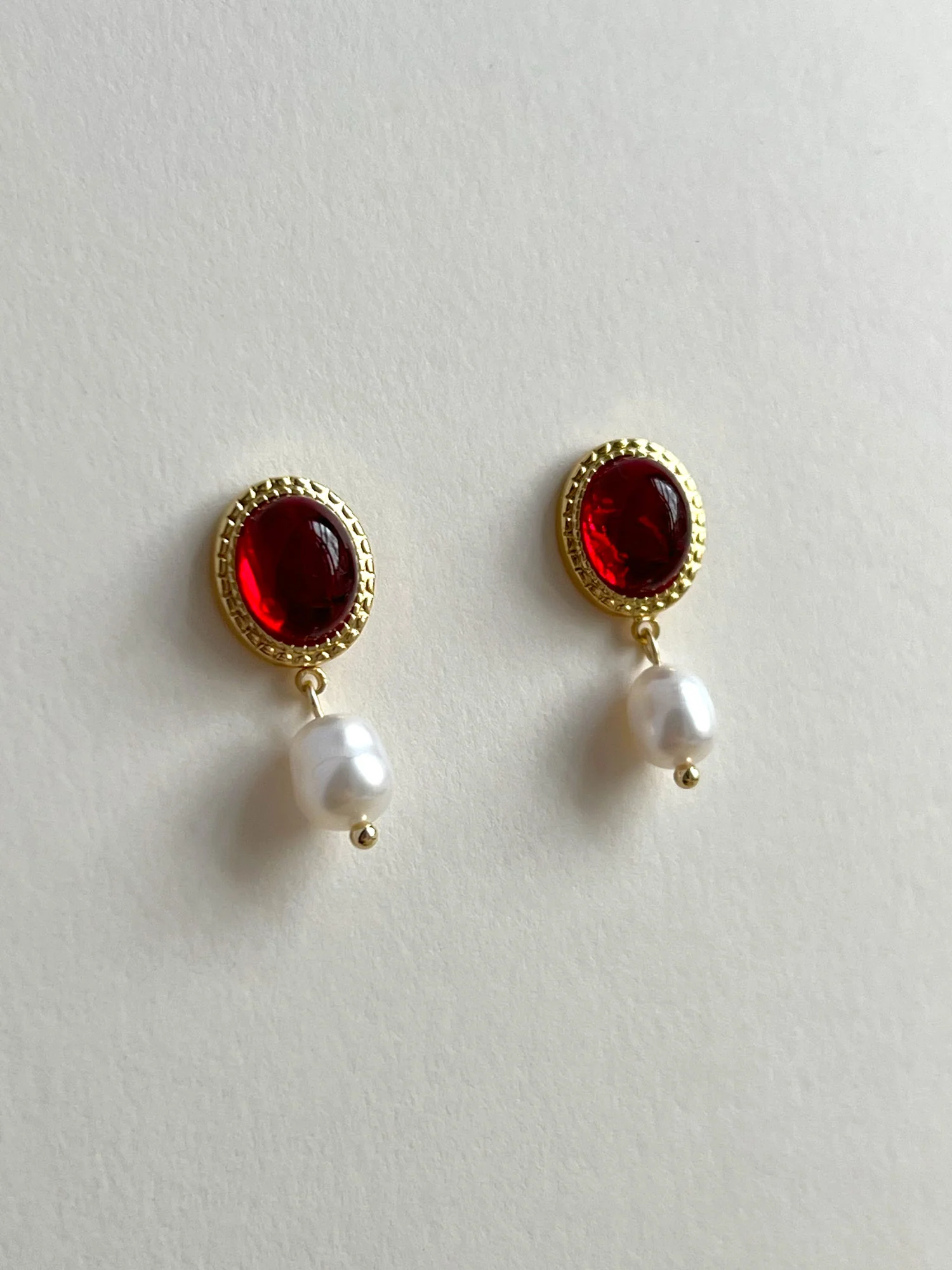 Princess Pearl Earrings - Ruby Red - Image 3