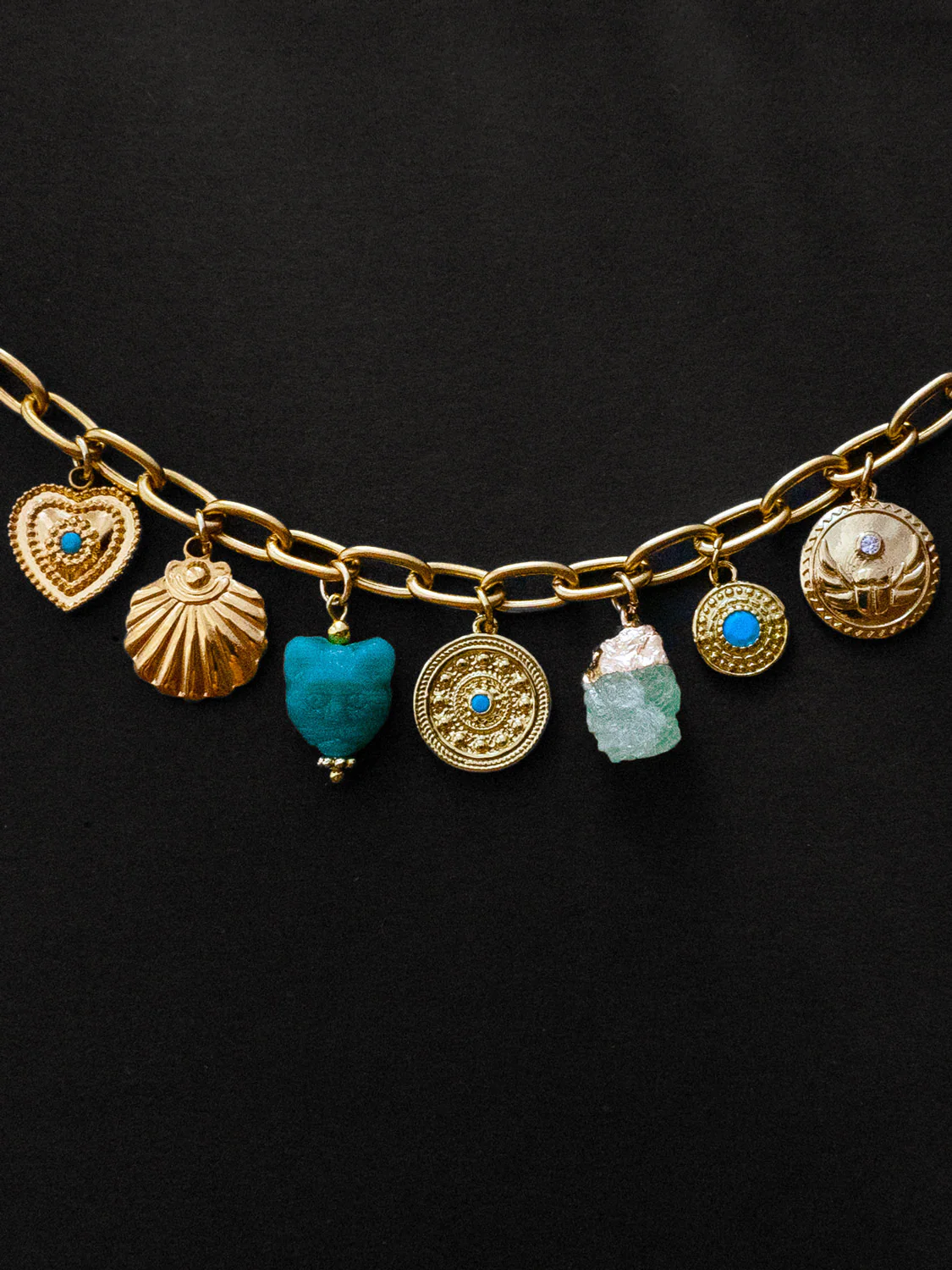 Protection Charms Chunky Gold Bracelet - Turquoise Elements - Image 3